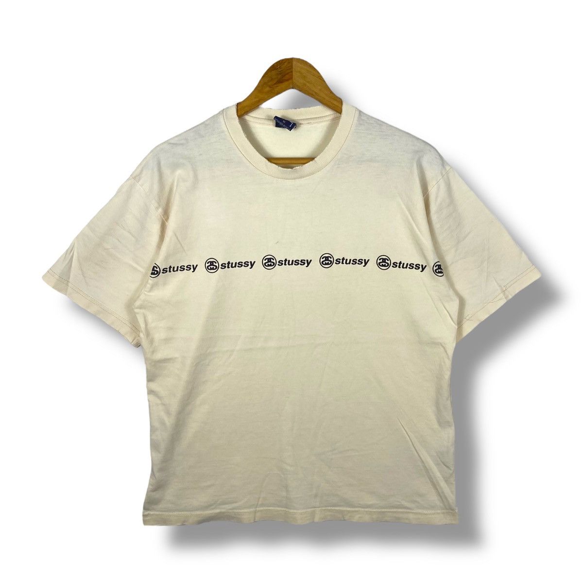 Vintage 90's STUSSY Logo Graphic Distressed Tee Shirt Medium