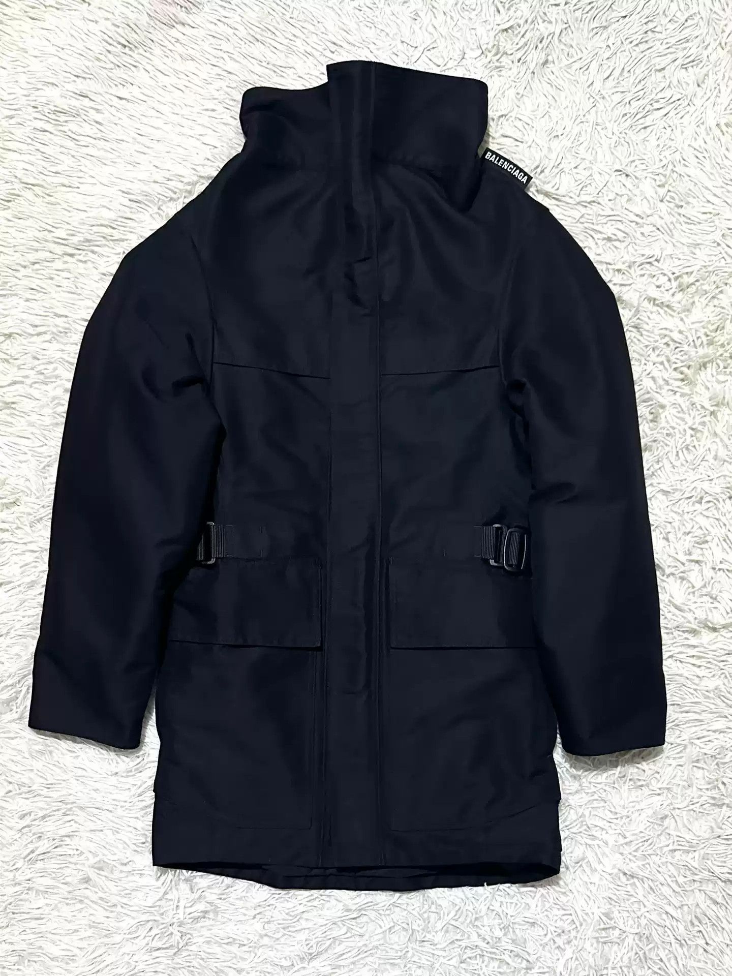 image of Balenciaga Show Cargo Logo Parker Work Coat in Black, Men's (Size 2XS)