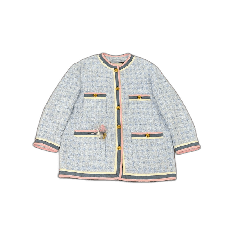 Gucci Gucci Blue Pink Tweed Jacket with Gold Buttons-2506 Size L / US 10 / IT 46 - 1 Thumbnail