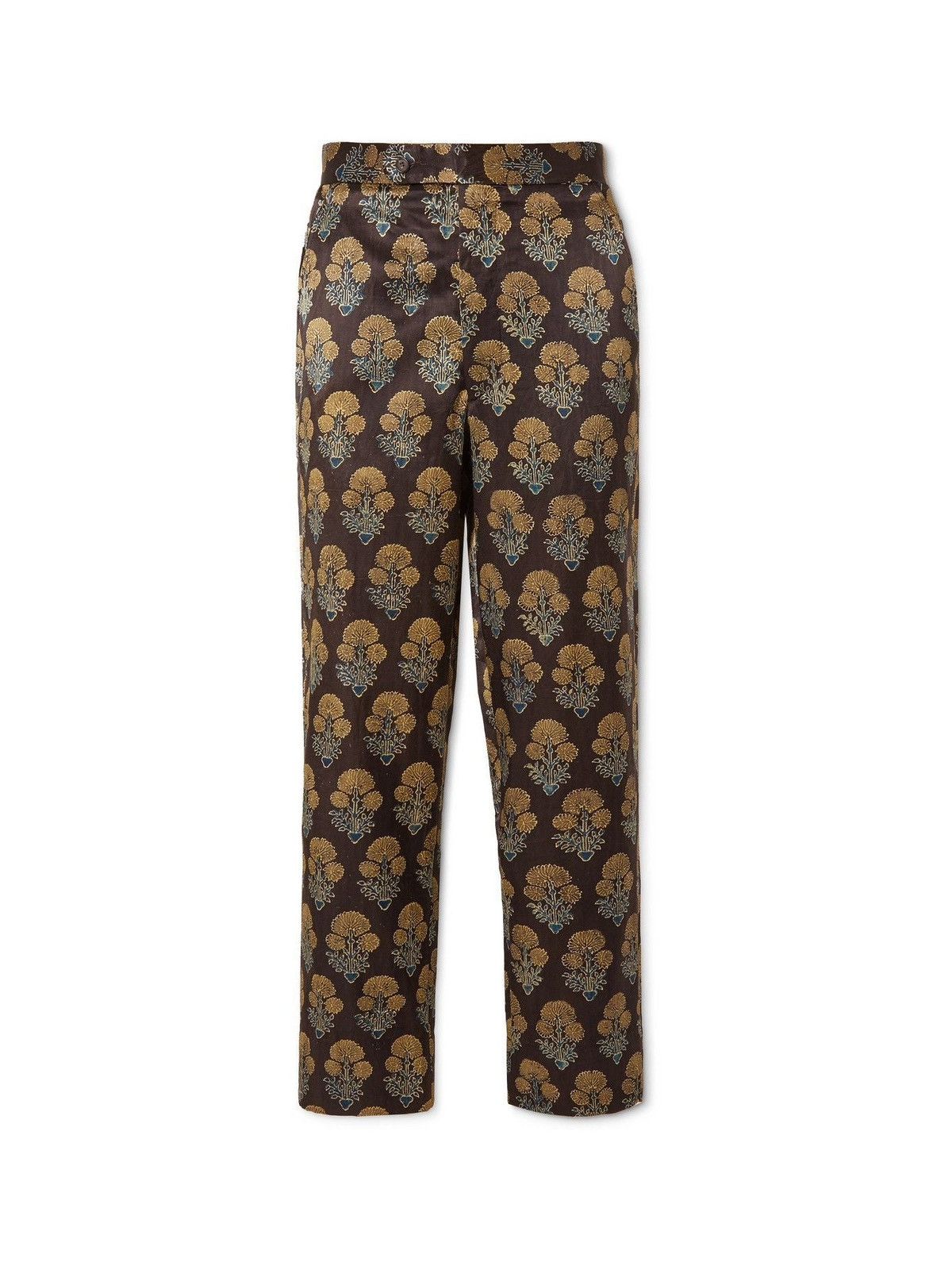 image of Bode Silk Indian Block-Print Floral Trouser in Brown, Men's (Size 32)