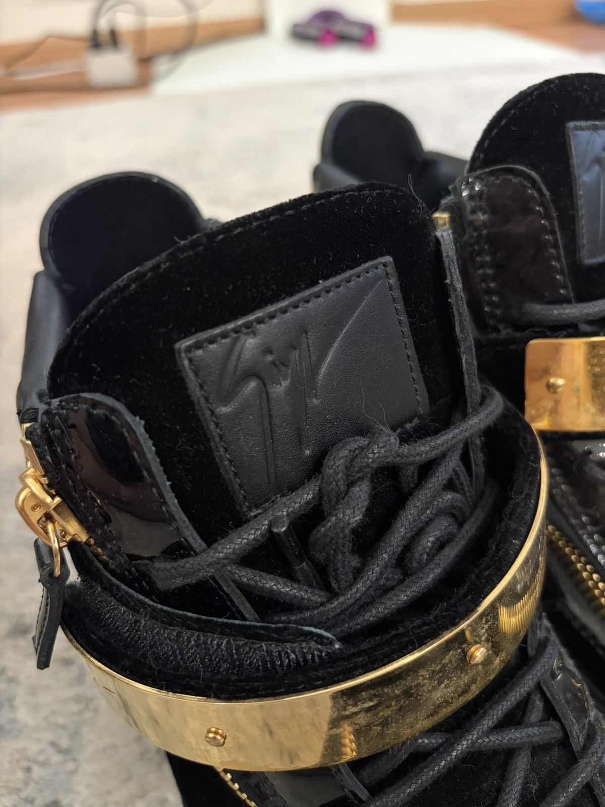 Giuseppe Zanotti Giuseppe Zanotti - Velour Gold Plate Zipper Sneakers Size US 10 / EU 43 - 7 Thumbnail