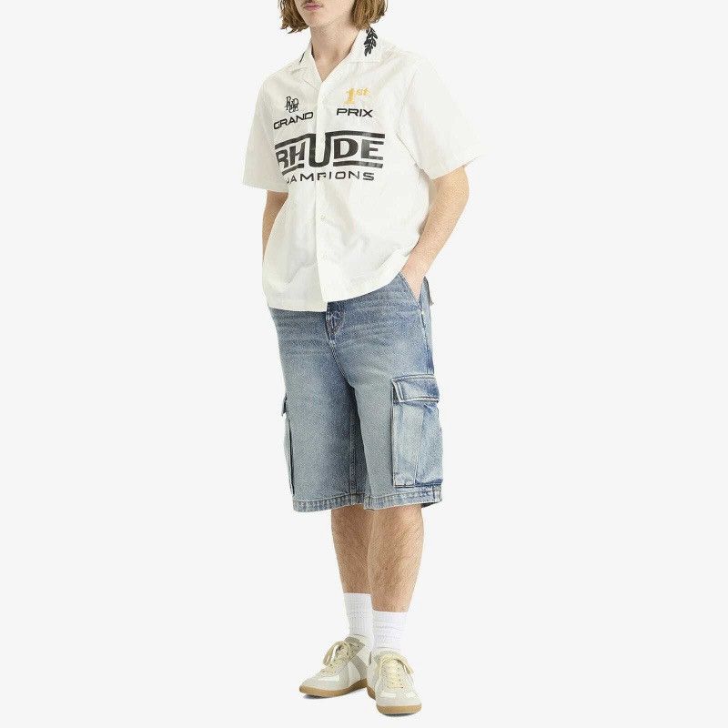 Rhude Rhude Champions Snap Shirt 'White' Relaxed Fit Embroidered Size US XL / EU 56 / 4 - 4 Thumbnail