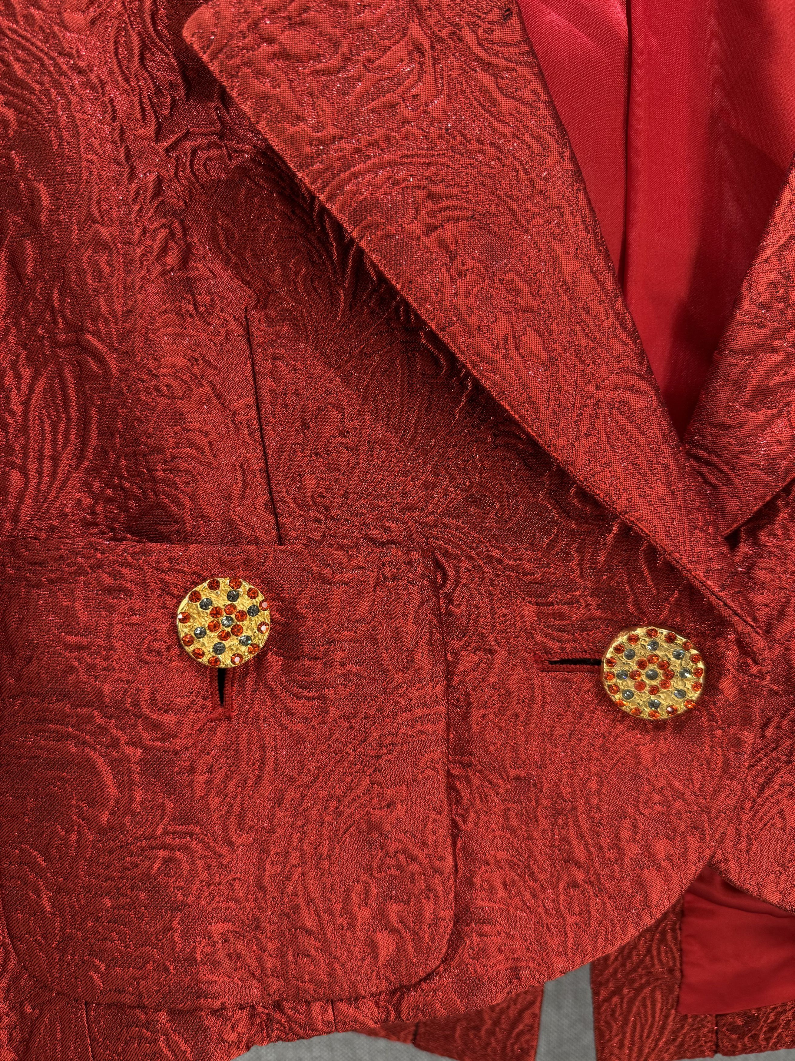 Yves Saint Laurent Yves Saint Laurent Rive Gauche Red Brocade Jacket Size XL / US 12-14 / IT 48-50 - 7 Thumbnail