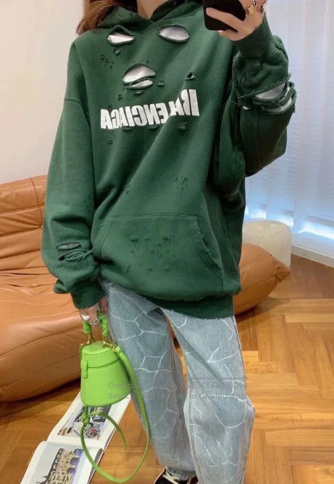 Balenciaga balenciaga green distressed hoodie for sale. Size US XS / EU 42 / 0 - 5 Thumbnail