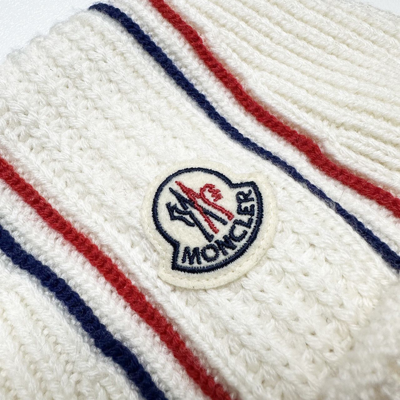 Moncler Moncler Tricolour Beanie Cream white mens Knit Hat Size ONE SIZE - 5 Thumbnail