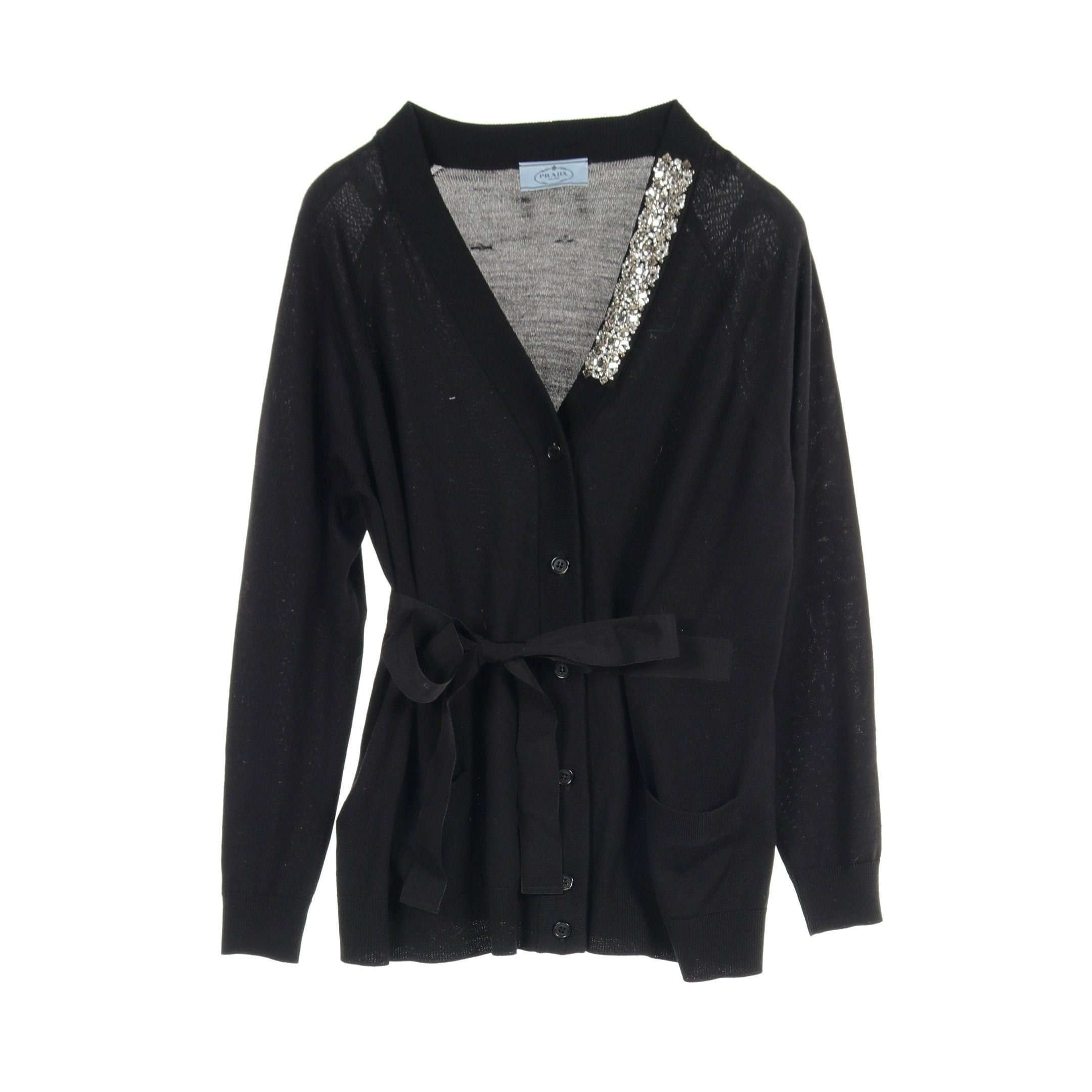 image of Prada Cardigan V-Neck Wool Black Bijou, Women's