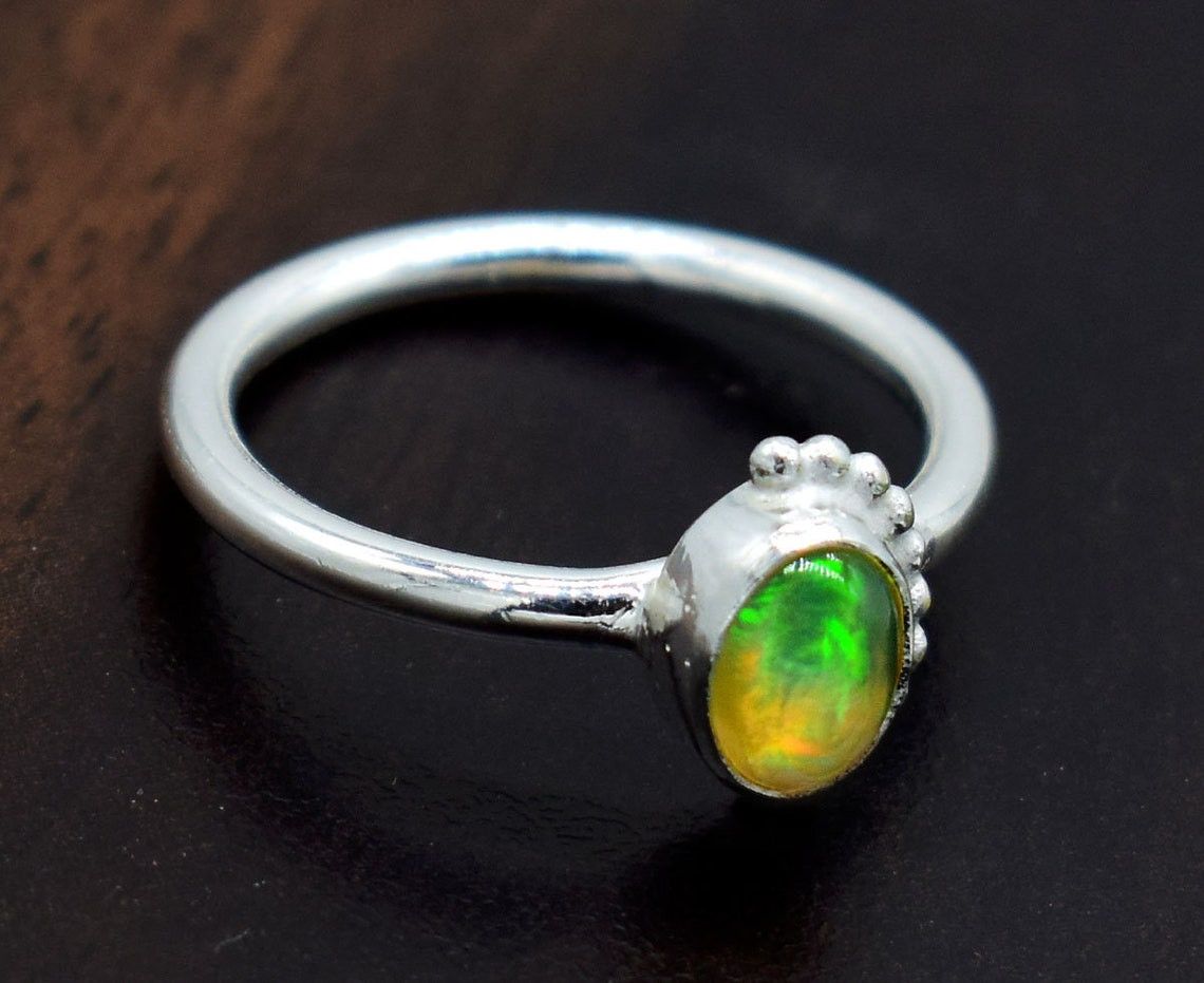 Handmade AAA Ethiopian Opal Ring: 925 Sterling Silver Statement Ring Size ONE SIZE - 2 Thumbnail