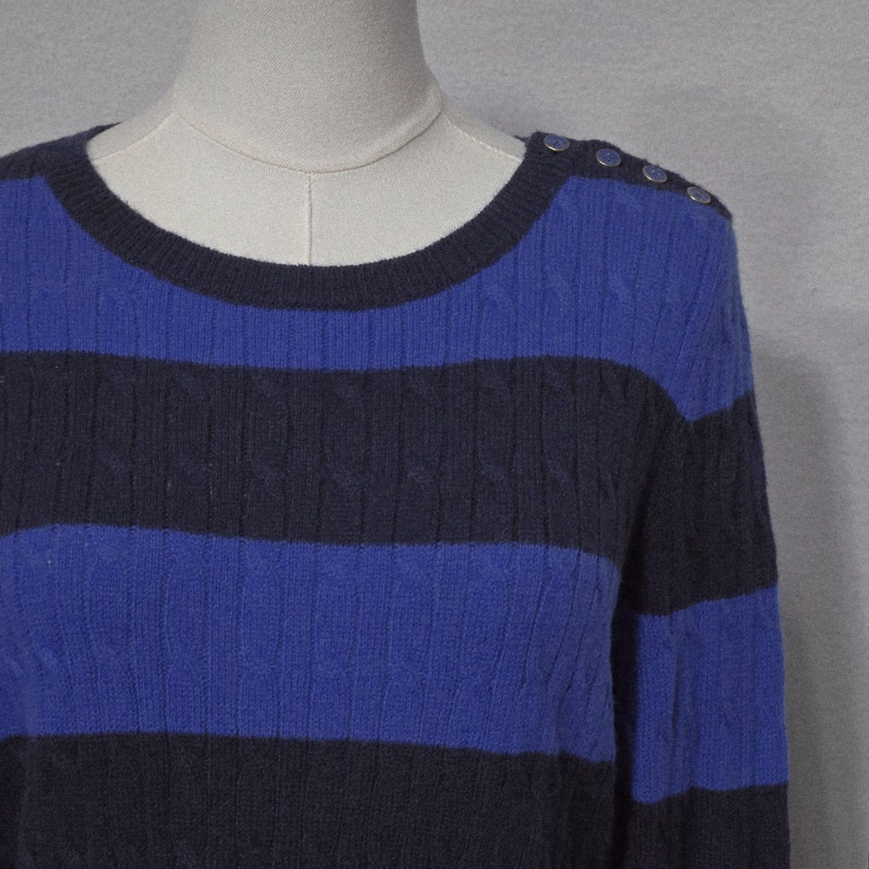 Talbots Talbots Sweater Womens Medium Blue Navy Stripe Button Shoulder Pullover Knit Size M / US 6-8 / IT 42-44 - 3 Thumbnail