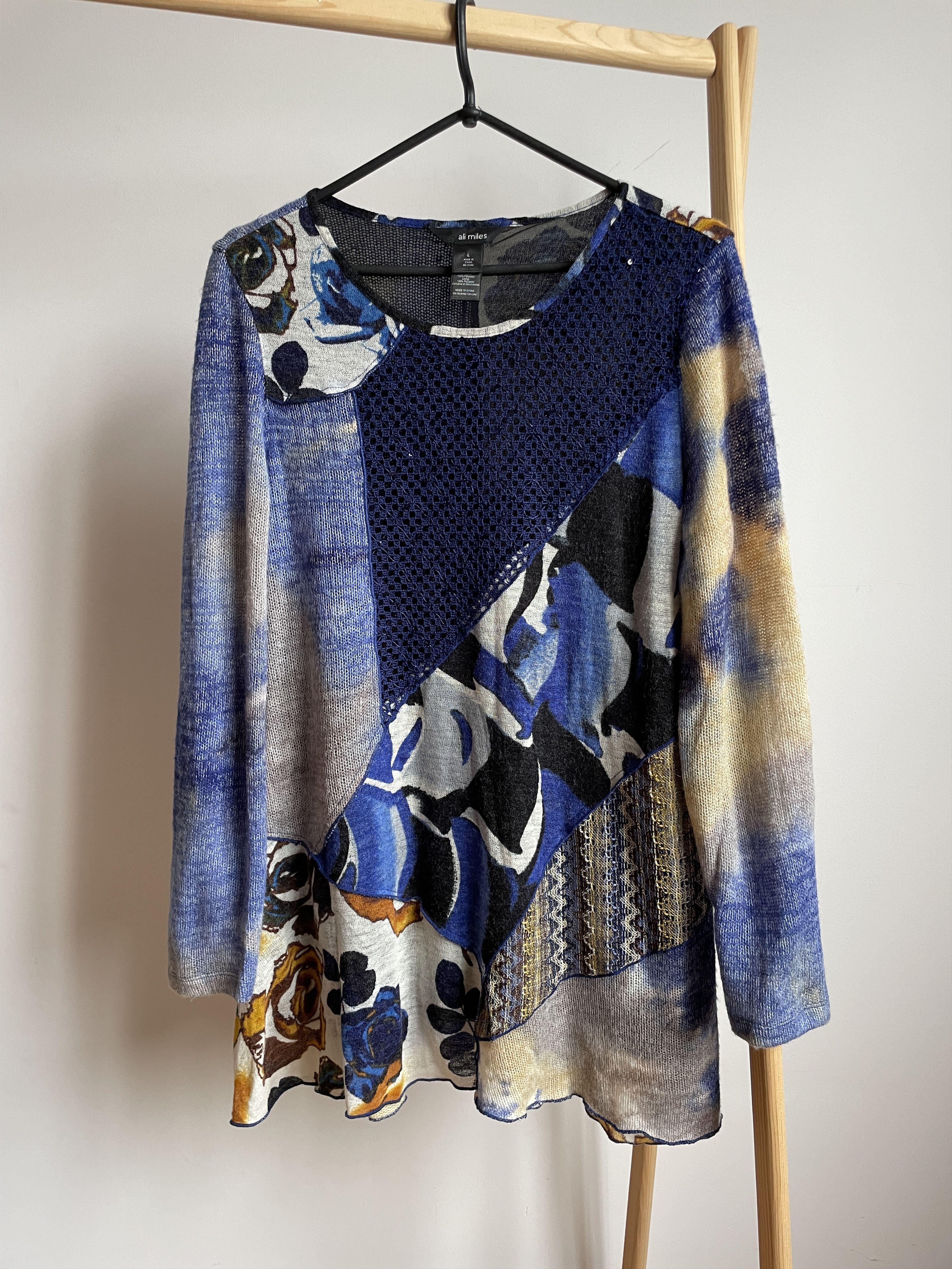 Other Ali Miles Womens Patchwork Mesh Knit Floral Sweater Size L / US 10 / IT 46 - 1 Thumbnail