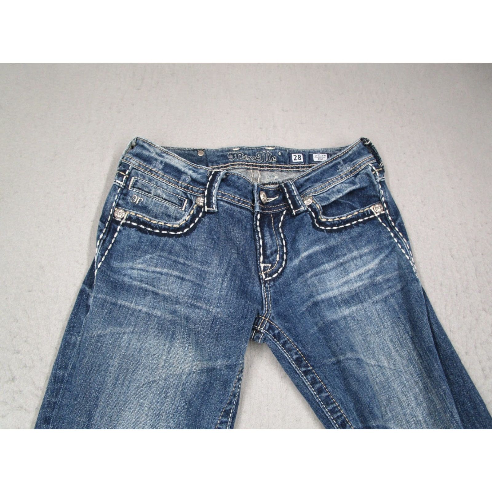 Miss Me Miss Me Jeans Women 28 Blue Low Rise Easy Boot Bedazzled Denim 28x33 JP5117-4 Size 28" / US 6 / IT 42 - 2 Thumbnail