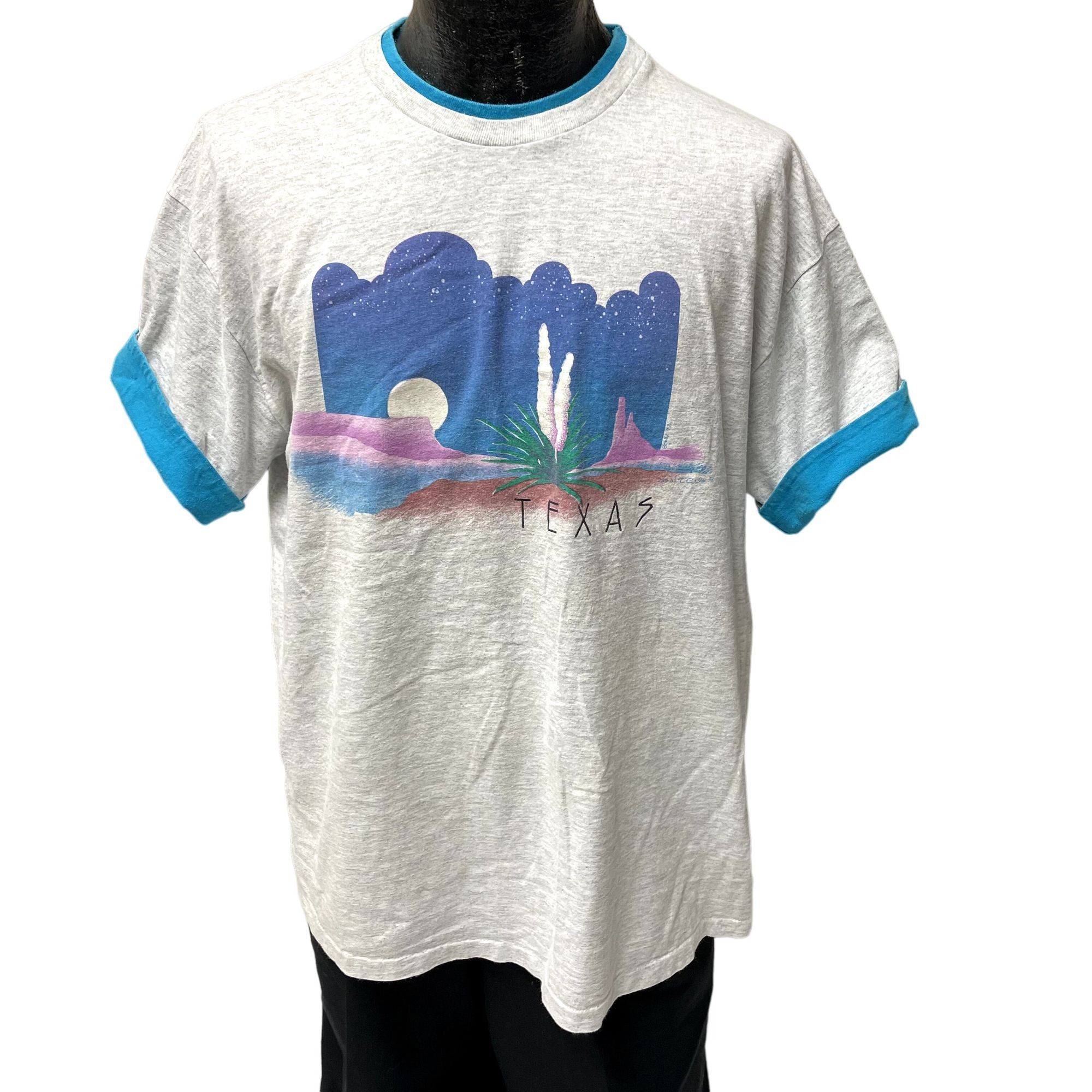 image of 90's Anvil Heather 1992 Texas Hill Country Sunset Ringer XL in Grey, Men's