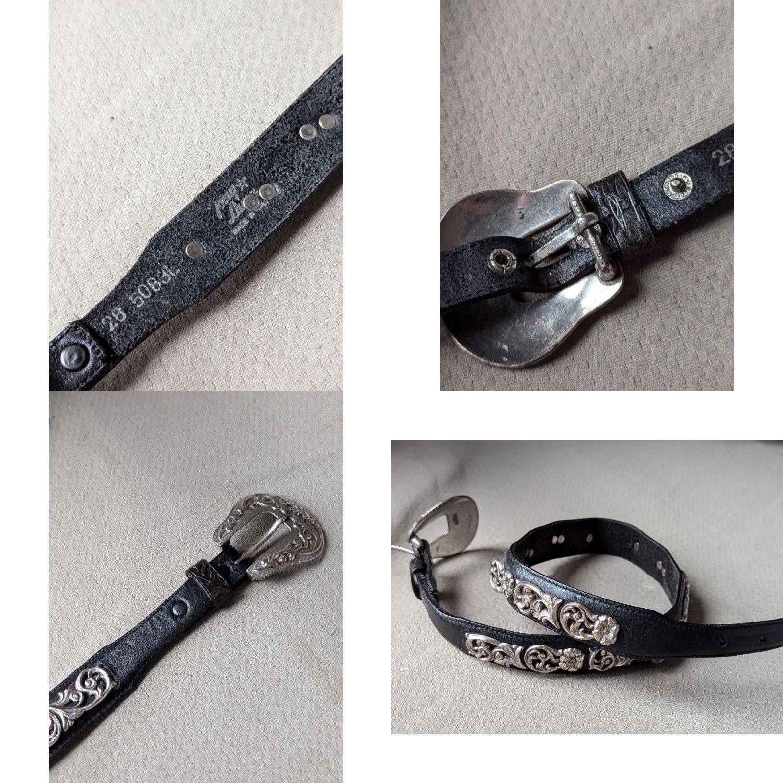 Tony Lama VINTAGE Tony Lama belt Unisex Adults Belt BLACK 1-1/4 wide leather WESTERN 28 inch buckle studs USA made 26-28 Size 28 - 9 Thumbnail