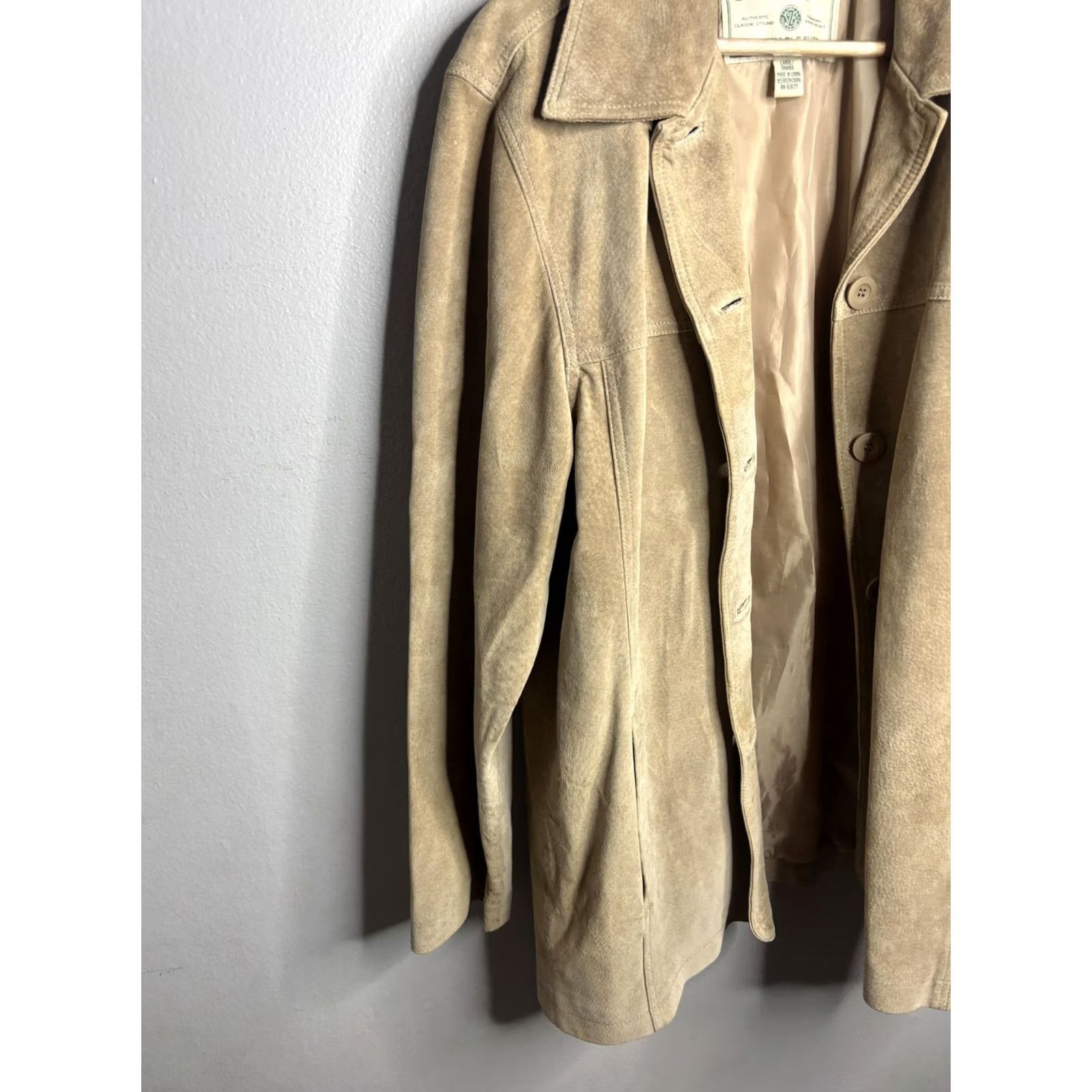 Vintage St. Johns Bay Jacket Womens Large Tan Washable Suede Button Front Car Coat Size L / US 10 / IT 46 - 2 Thumbnail