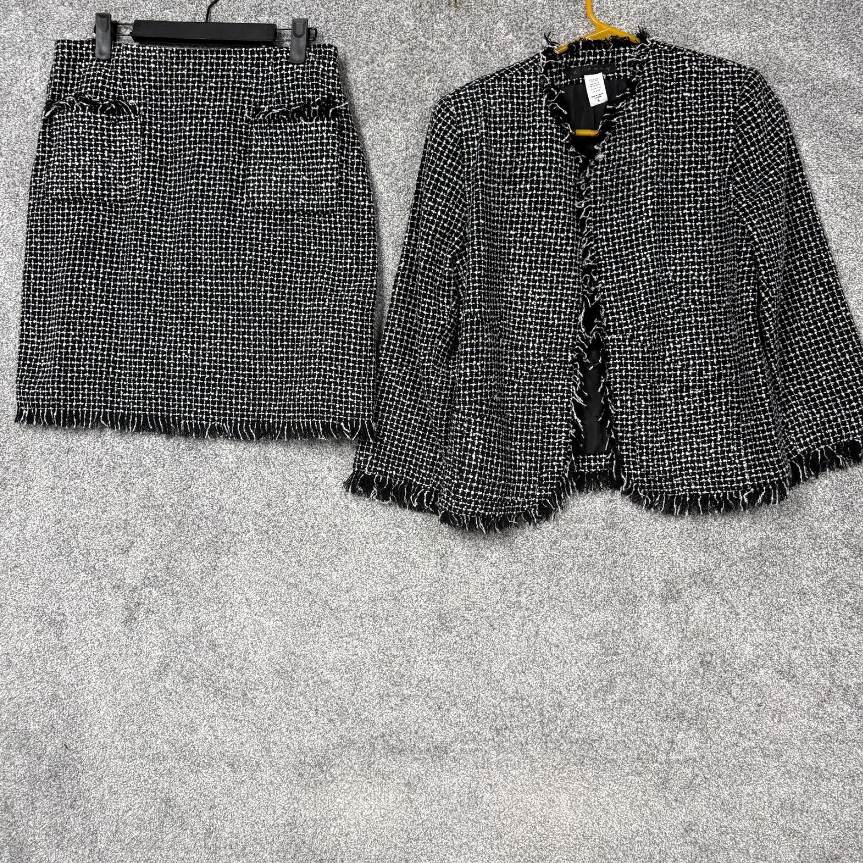 Vintage VINTAGE Ninety Two Piece Tweed Skirt Suit Set Jacket Skirt Black Check 3/4 Sleeve Office Siren Dark Academia Womens 10 Size 32" / US 10 / IT 46 - 2 Thumbnail