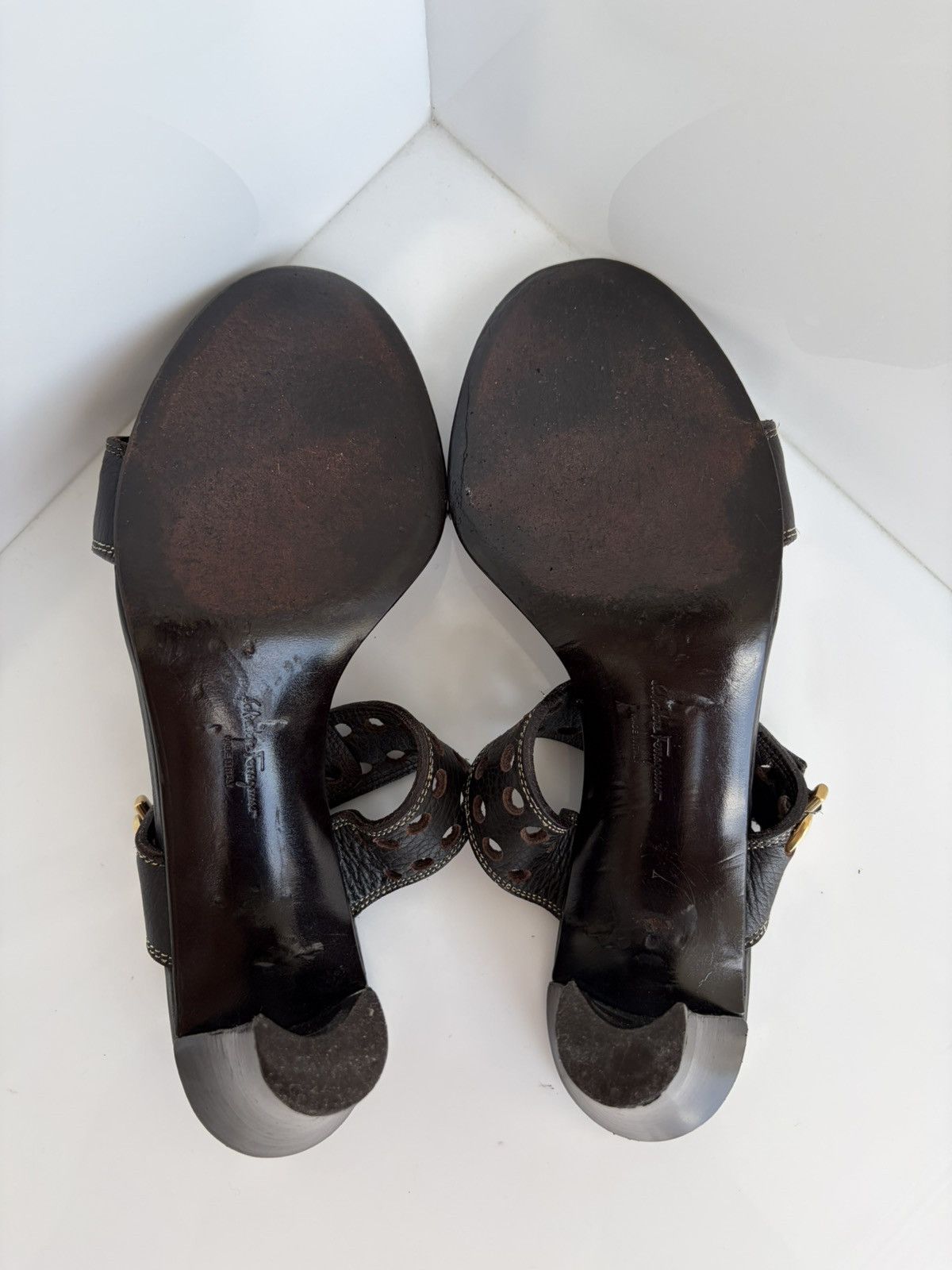 Salvatore Ferragamo Vintage Salvatore Ferragamo Perforated Leather Sandal Heels Size US 10 / IT 40 - 10 Thumbnail