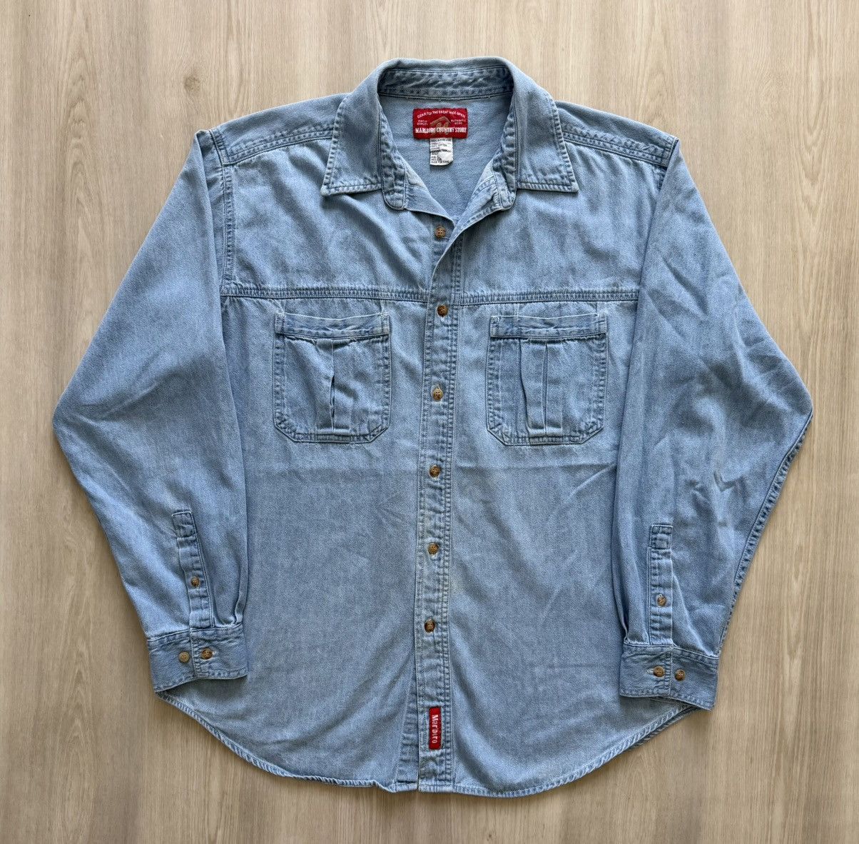Vintage Vintage Marlboro Blue Denim Long Sleeve Button Up Sz L ** Size US L / EU 52-54 / 3 - 1 Thumbnail