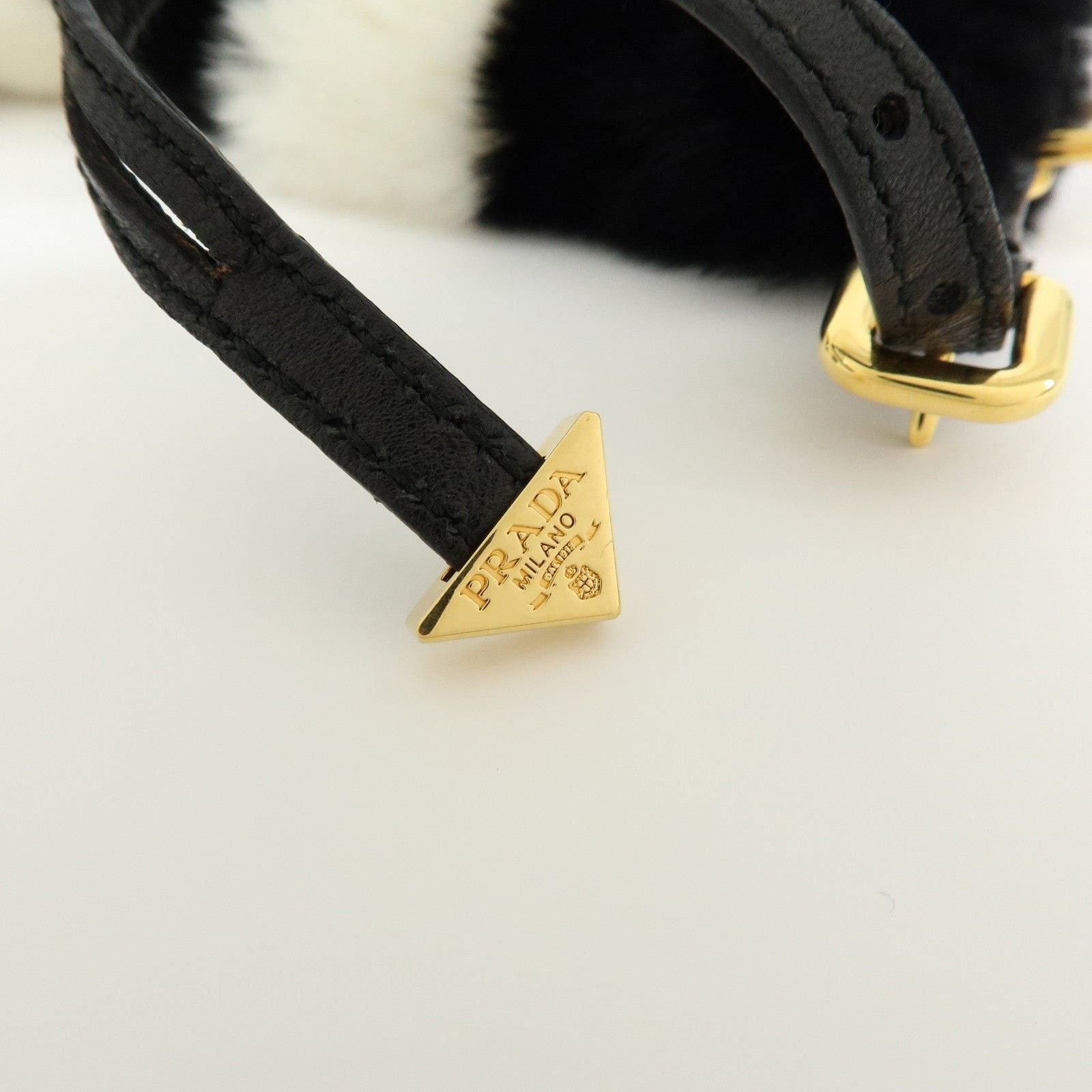 Prada Prada Striped Rabbit Fur Bag Charm Black and White Size ONE SIZE - 5 Thumbnail