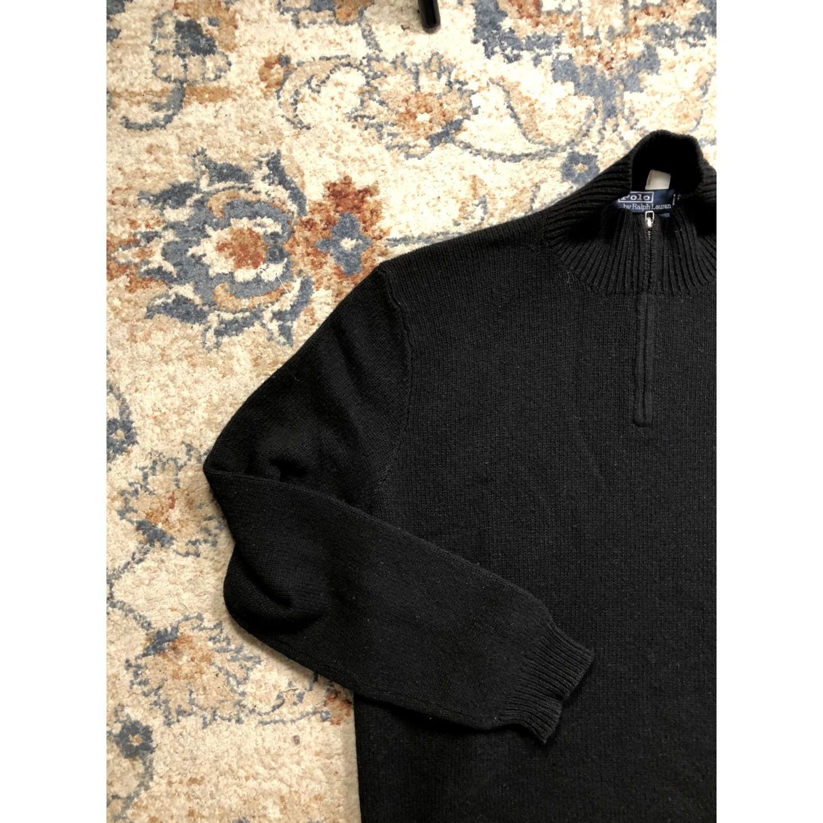 Polo Ralph Lauren Polo by Ralph Lauren Sweater Mens XL Black Lambswool Knit Quarter Zip Mock Neck Pullover Size US XL / EU 56 / 4 - 3 Thumbnail