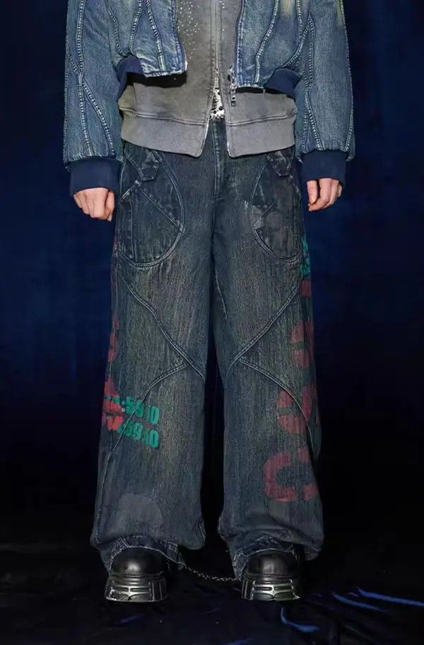 Japanese Brand VIBE vintage washed distressed niche printed baggy jeans Size US 32 / EU 48 - 1 Thumbnail