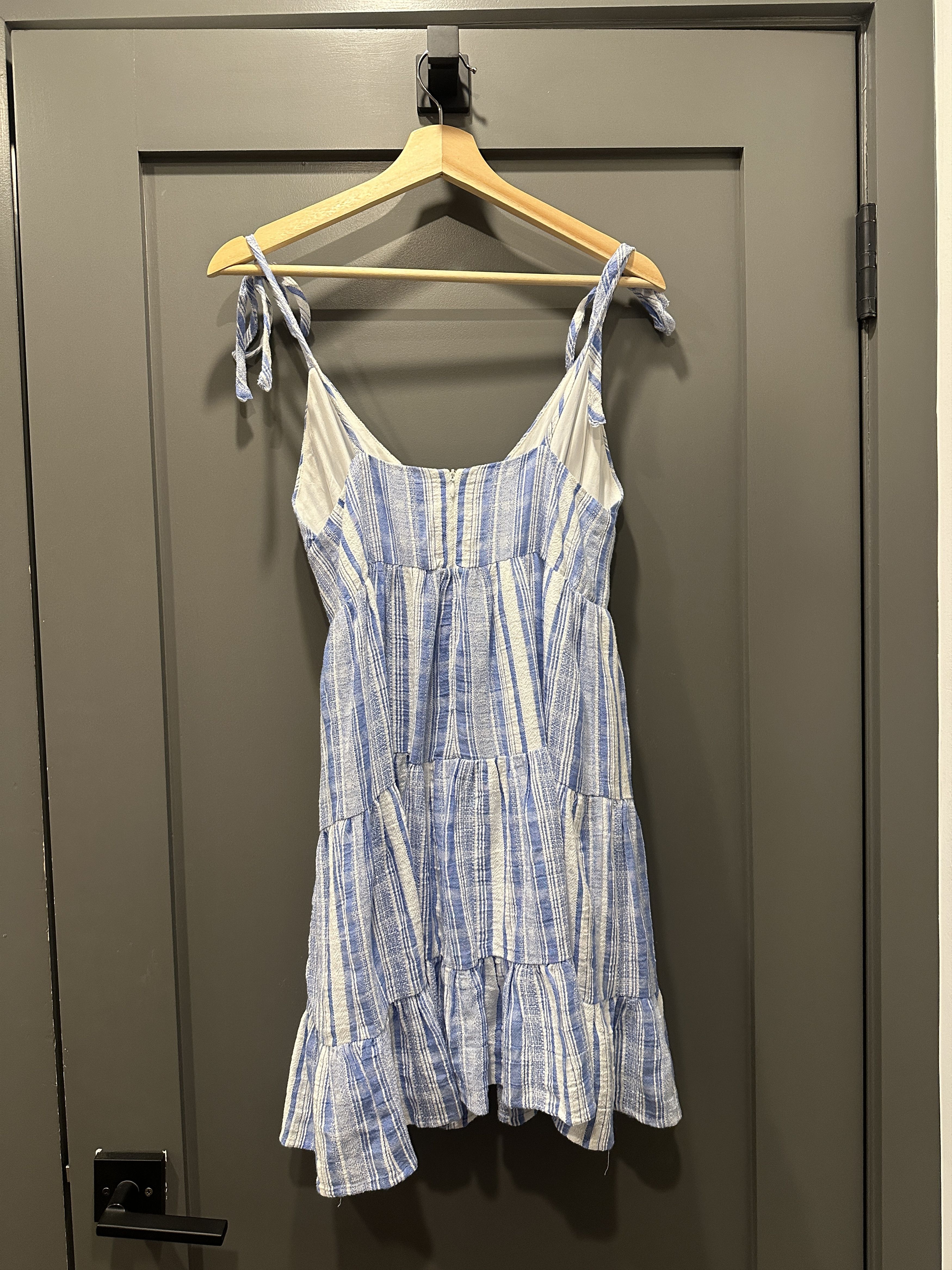 Lulus Lulus Blue&White Striped Tie-Strap Tiered Mini Dress Size S Size S / US 4 / IT 40 - 2 Thumbnail