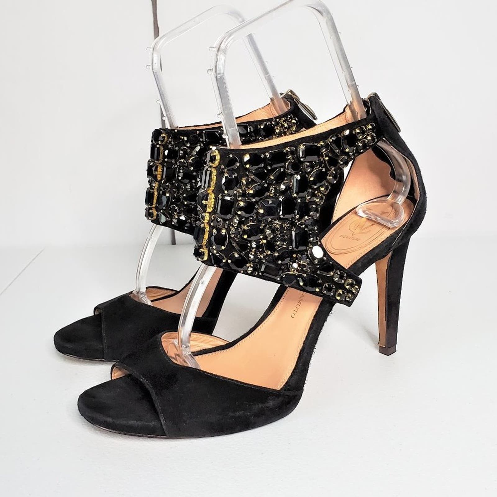 image of Vince Camuto Vc Signature Suede Embellished Jewel Zip Stiletto Heel Shoes 11M in Black, Women's