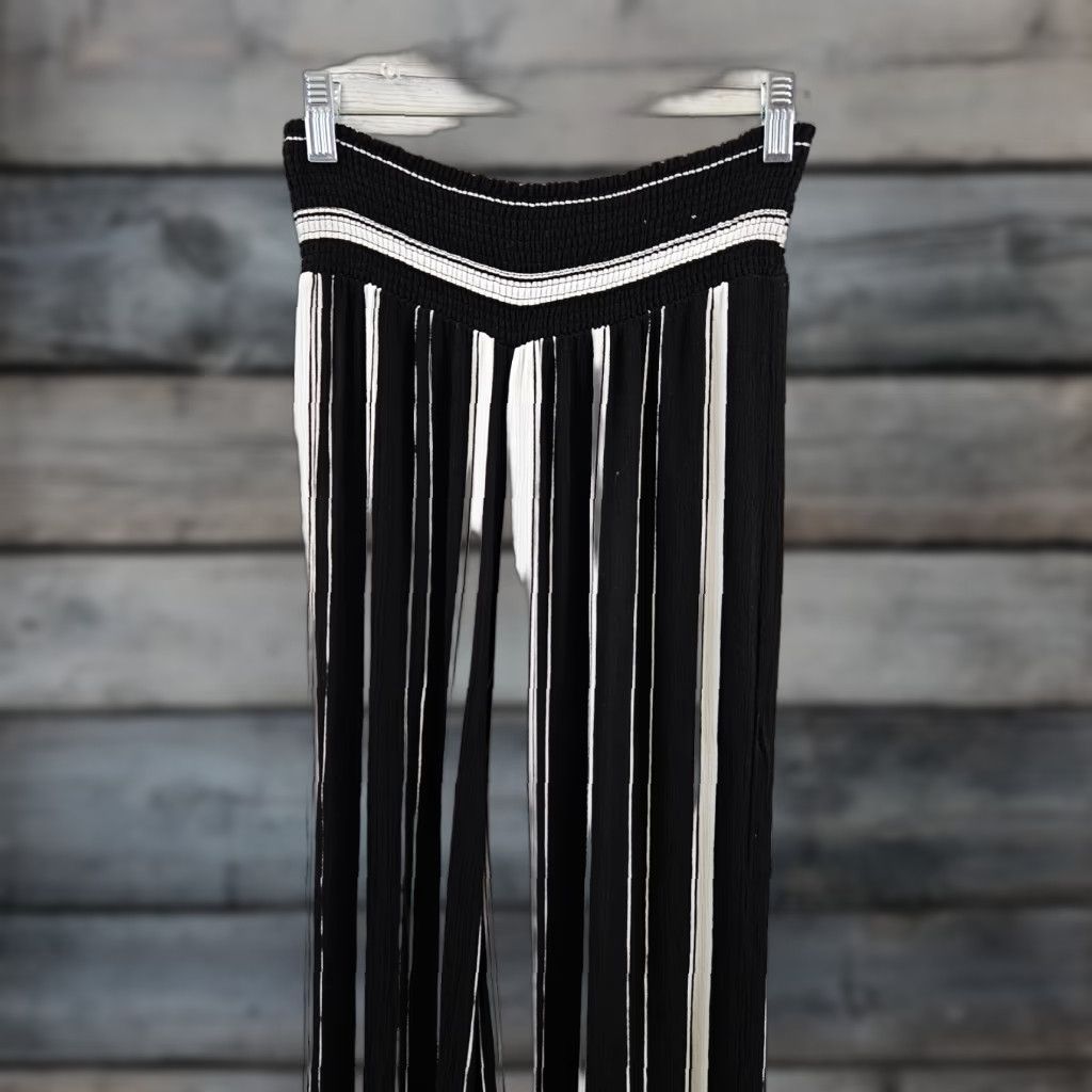 Ralph Lauren Lauren Ralph Lauren Womens Pants Small Black White Stripe Smocked Waist Pants Raglan Stripe Pull On Retro Ready-to-Wear Womens Size 28" / US 6 / IT 42 - 1 Thumbnail
