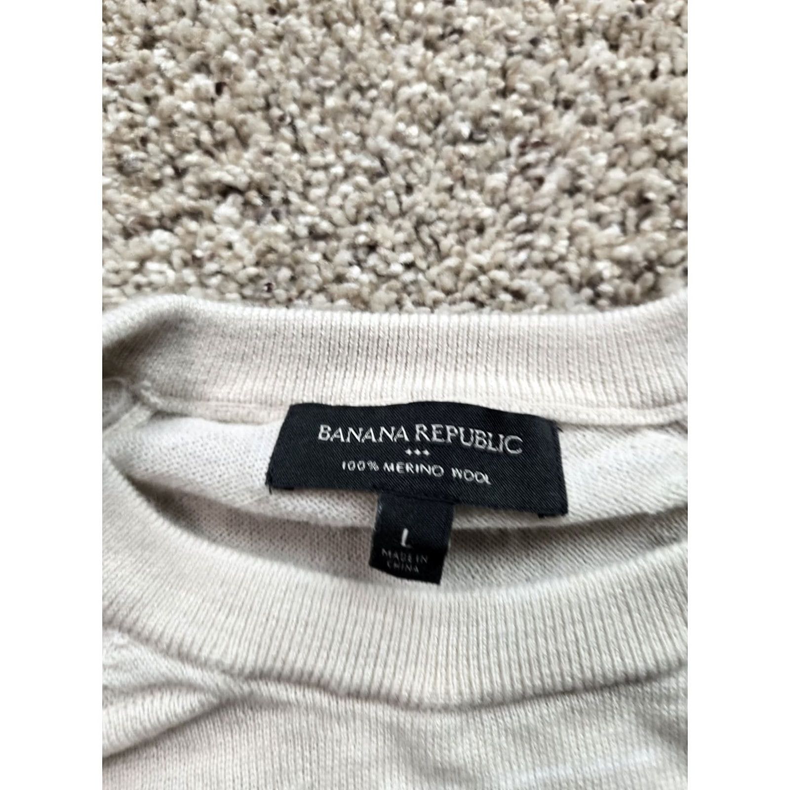 Banana Republic Banana Republic Sweater Large Beige Striped Merino Wool Long Sleeve Crew Neck Mens Pullover Size US L / EU 52-54 / 3 - 4 Thumbnail