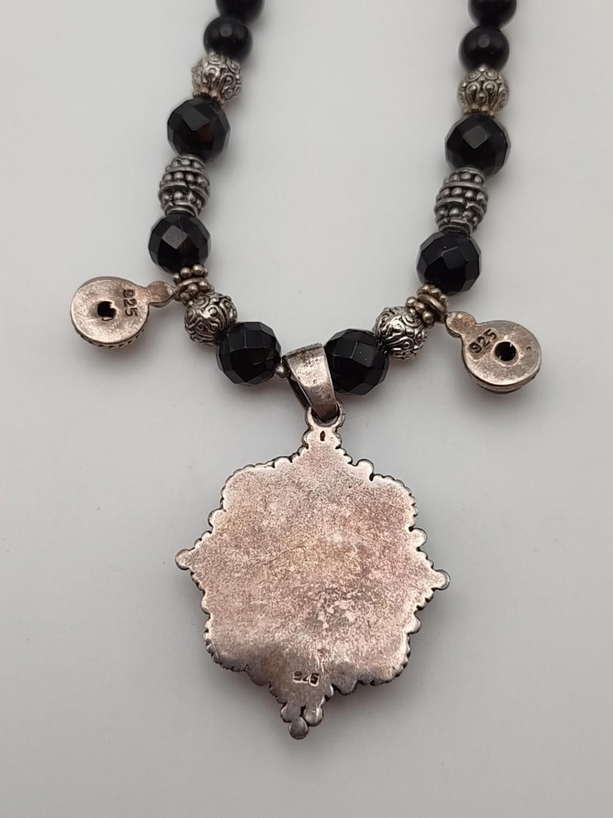 Sterling Silver Artisan Sterling Silver Black Stone Statement Necklace 18 Size ONE SIZE - 2 Thumbnail