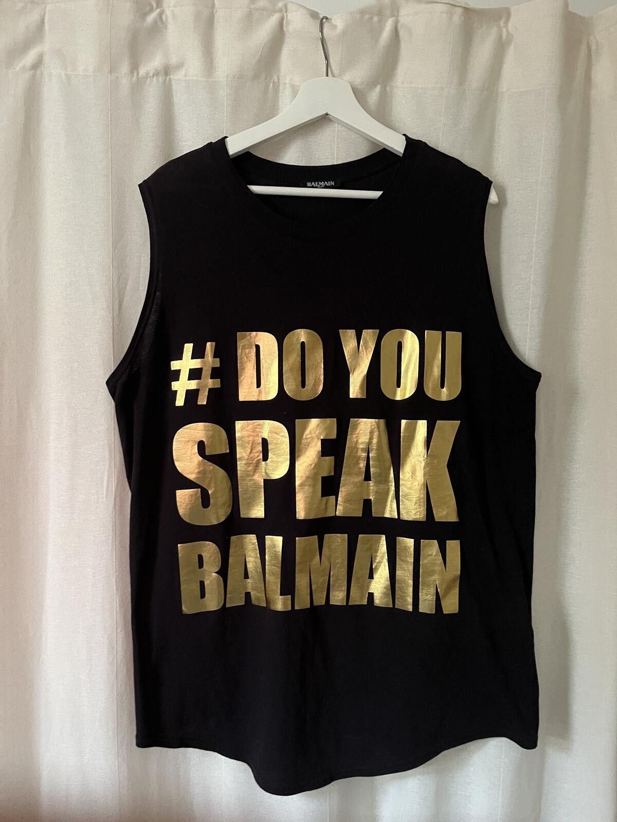 Balmain BALMAIN PARIS BLACK AND GOLD #DO YOU SPEAK BALMAIN TANK TOP Size US L / EU 52-54 / 3 - 4 Thumbnail