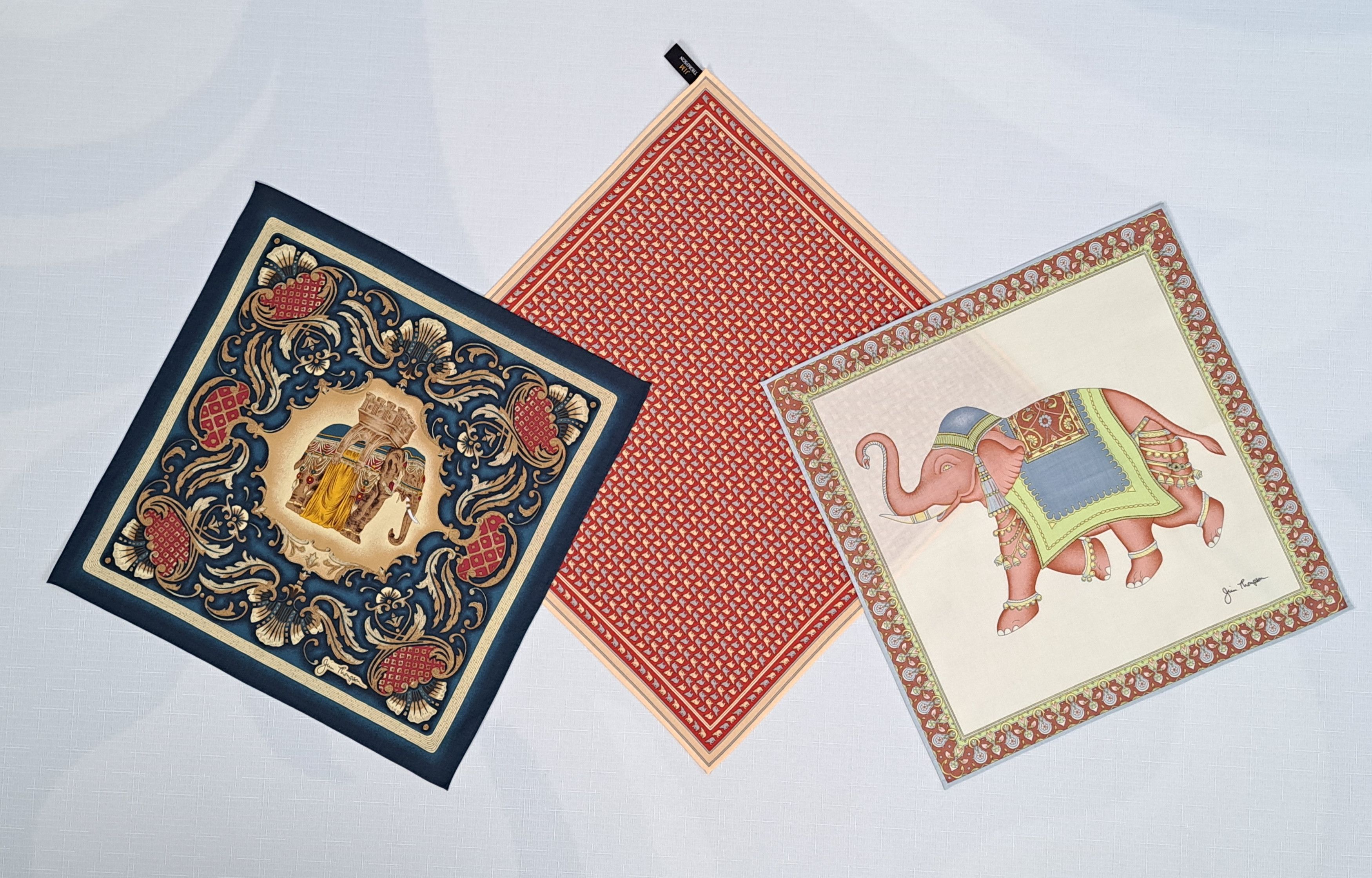 JIM THOMPSON Elephant Print Handkerchief Pocket Square.
