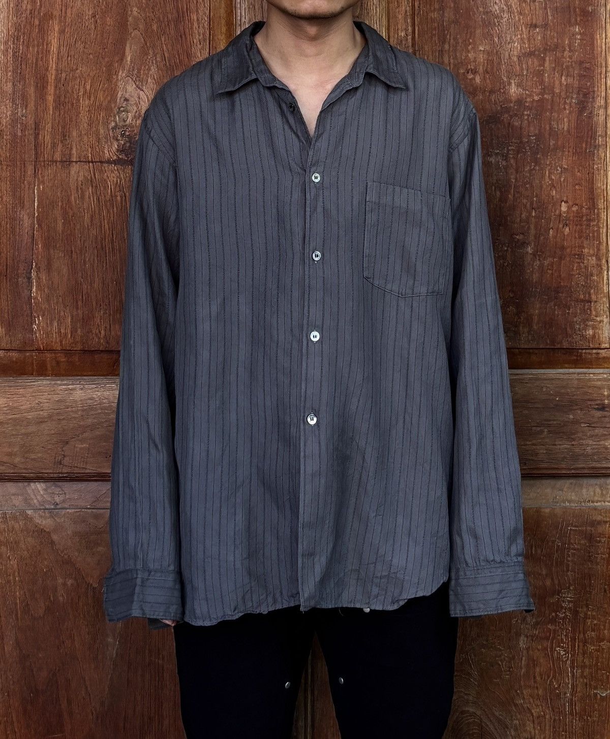 Comme des Garcons Homme Plus CDGH+ Evergreen Striped Rayon Shirt Size US M / EU 48-50 / 2 - 10 Thumbnail