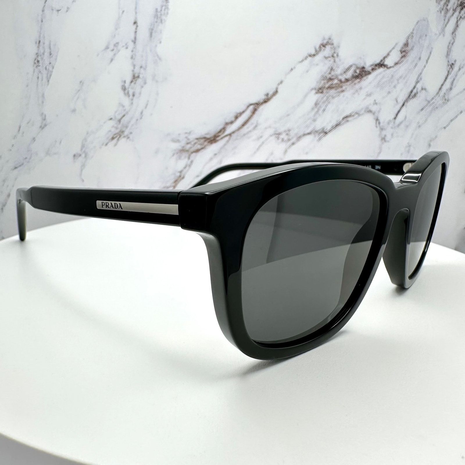 Prada New PRADA Sunglasses Black Acetate Square Silver Metal Size ONE SIZE - 5 Thumbnail