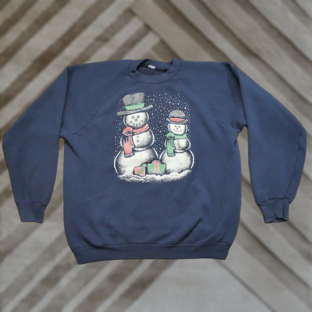 Vintage VINTAGE Womens XL Blue Pullover Raglan Sweatshirt Snowman Christmas 90s Raglan Crew Neck Cotton Blend Pull Over Size XL / US 12-14 / IT 48-50 - 1 Thumbnail