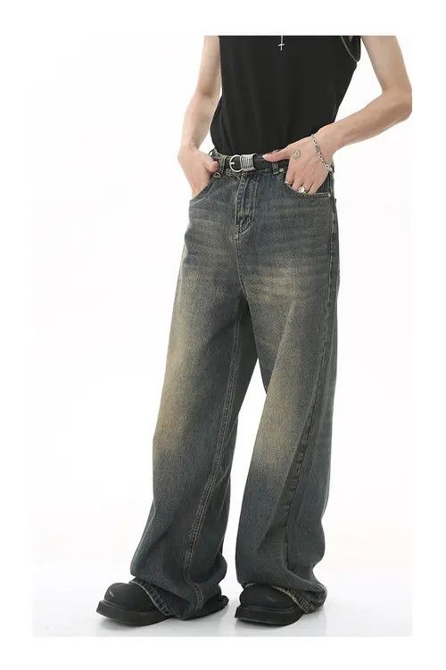 Japanese Brand × Jean Vintage washed distressed loose wide-leg jeans Size US 33 - 4 Thumbnail