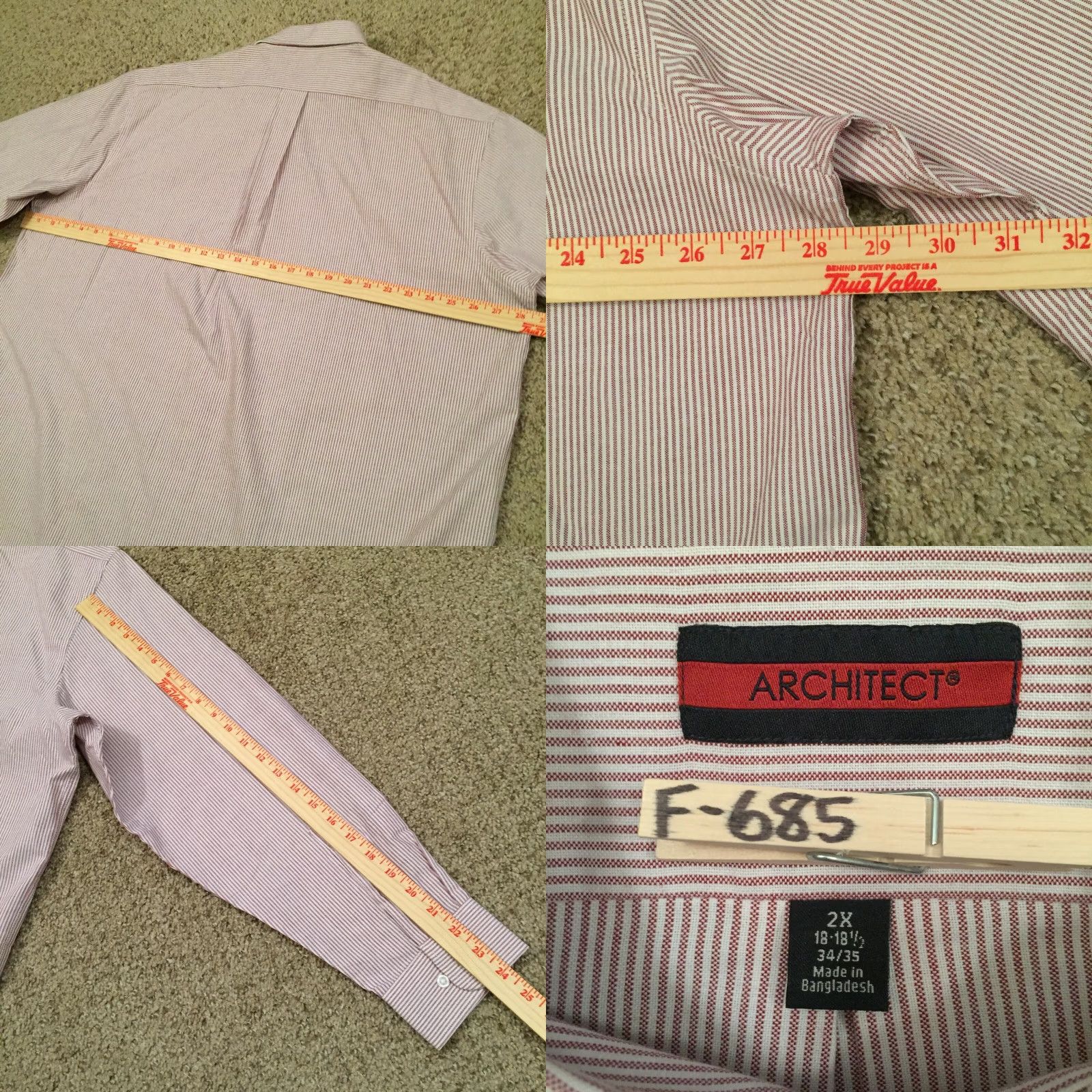 Architect Architect Shirt Mens 2X Red Striped Long Sleeve Button Up New Size US XXL / EU 58 / 5 - 8 Thumbnail