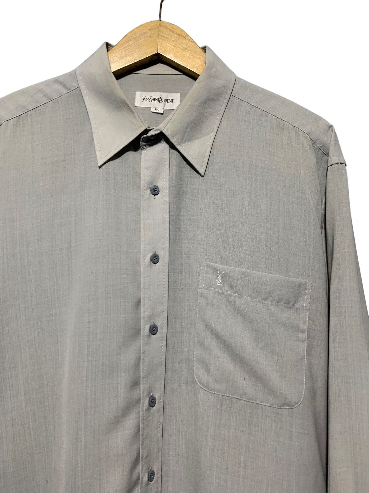 image of Vintage YVES Saint Laurent Luxury Grey Button Up Shirt, Men's (Size 2XL)