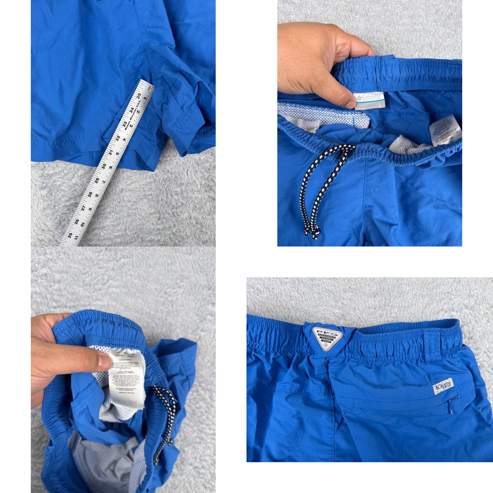 Vintage Columbia Men Shorts Small Blue PFG Nylon Cotton Elastic Waist Cargo Pocket Inseam 5in Size US 29 - 8 Thumbnail