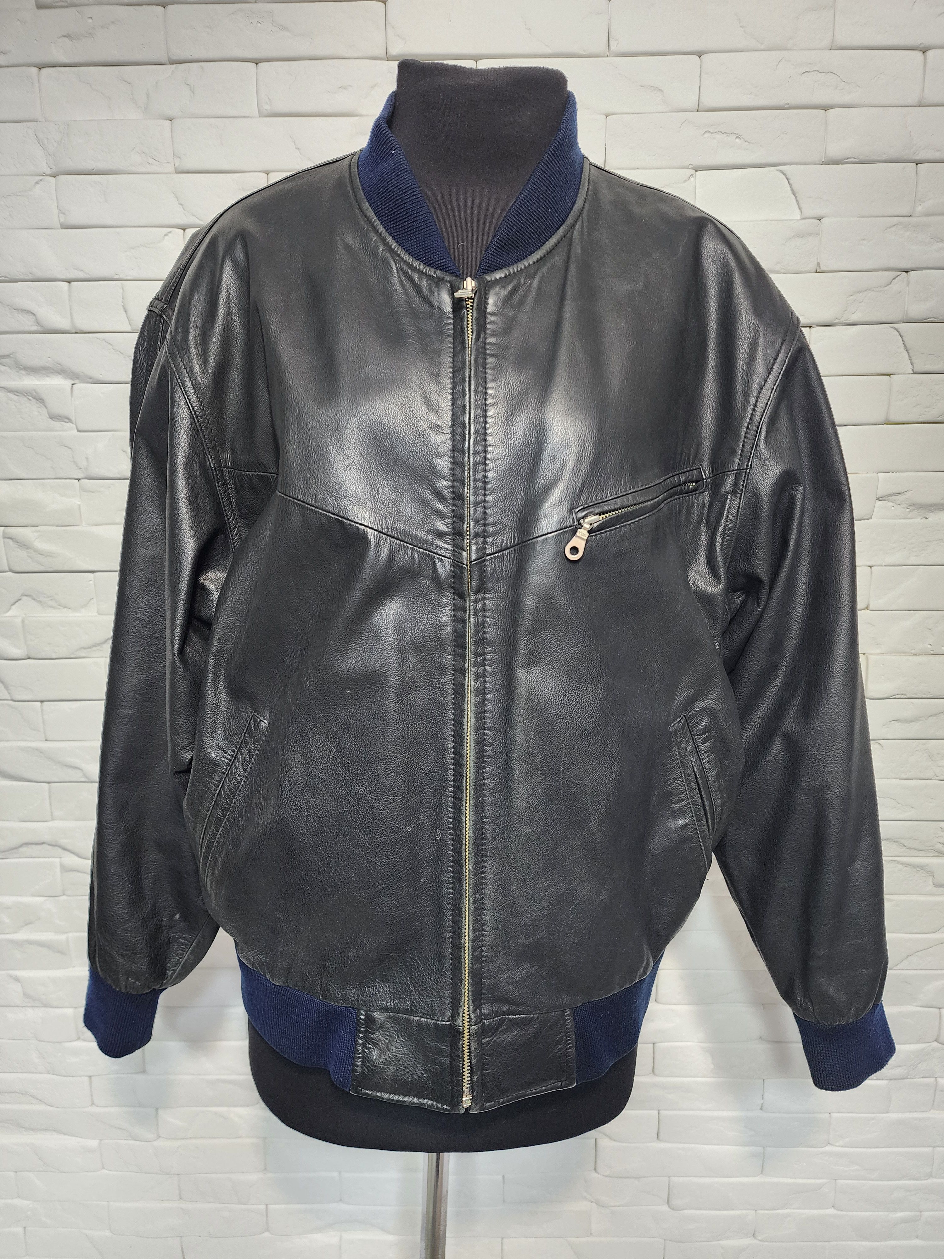 Genuine Leather Men's black leather jacket. Size US L / EU 52-54 / 3 - 1 Thumbnail