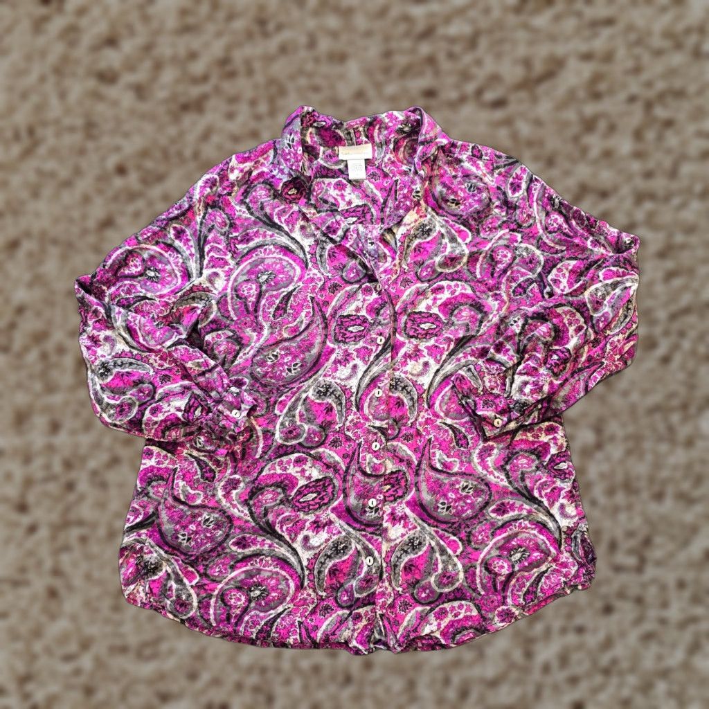 Soft Surroundings Soft Surroundings Shirt Womens XL Purple Paisley Button-Up Long Sleeve Casual Size XL / US 12-14 / IT 48-50 - 1 Thumbnail