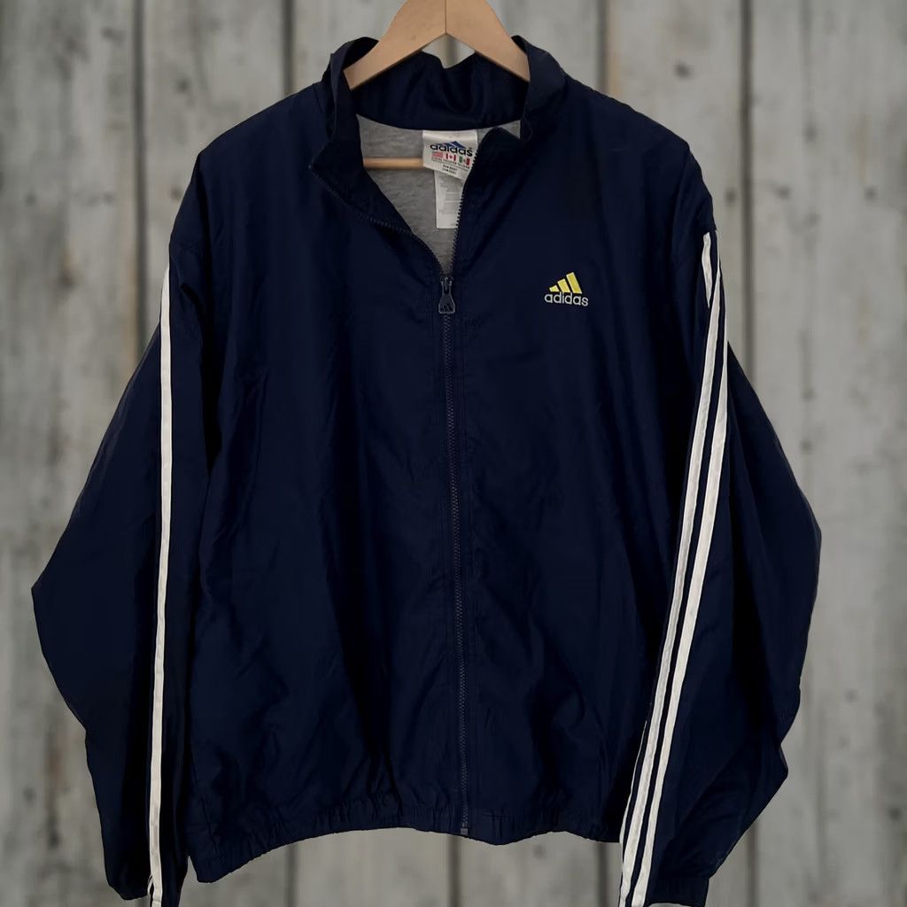 Adidas VINTAGE Adidas 3 Stripes Windbreaker Jacket Men XL Navy Blue Full Zip Lined 90s Size US XL / EU 56 / 4 - 1 Thumbnail