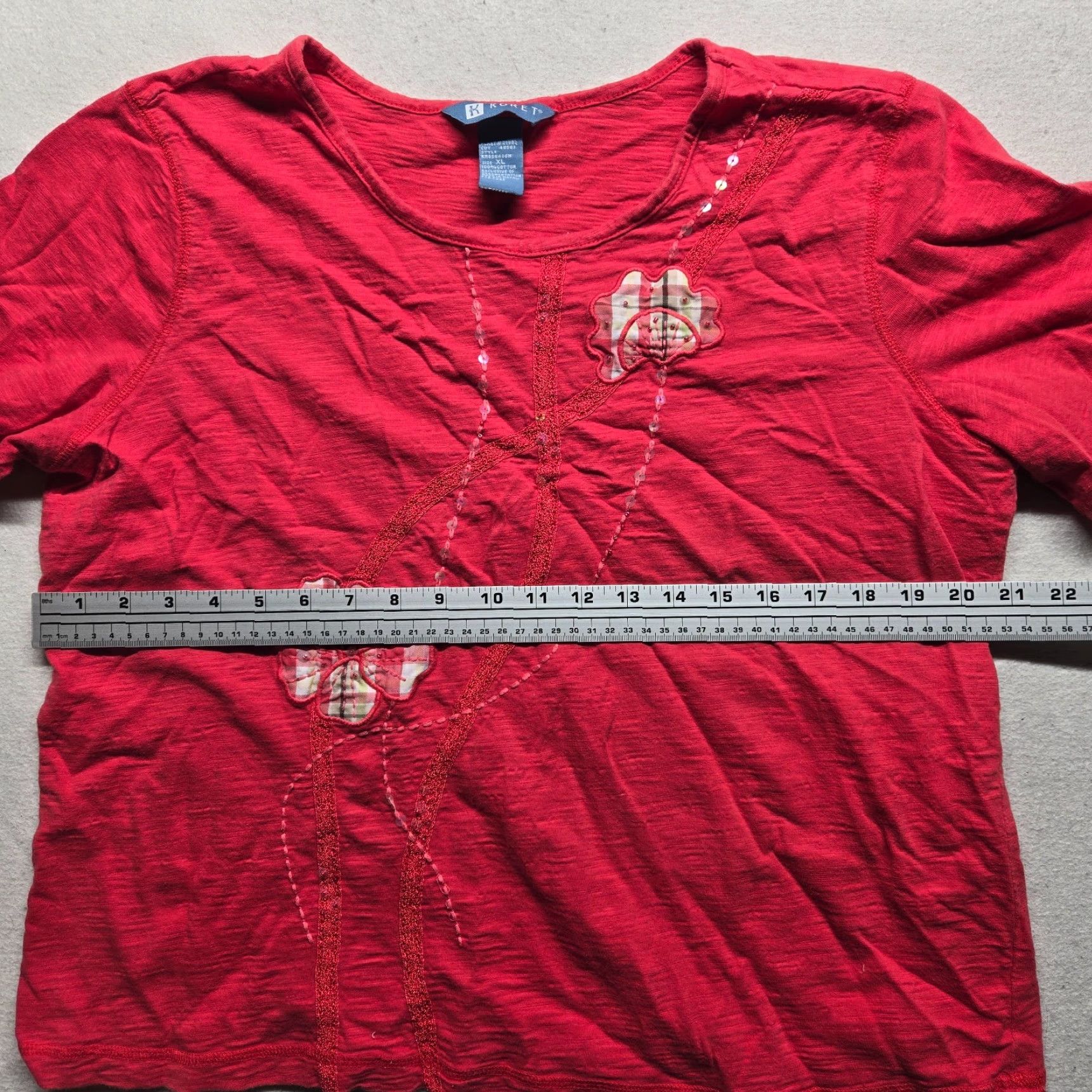 Vintage Koret Shirt Adult XL Red Floral Embroidered Short Sleeve Blouse Women Size XL / US 12-14 / IT 48-50 - 4 Thumbnail