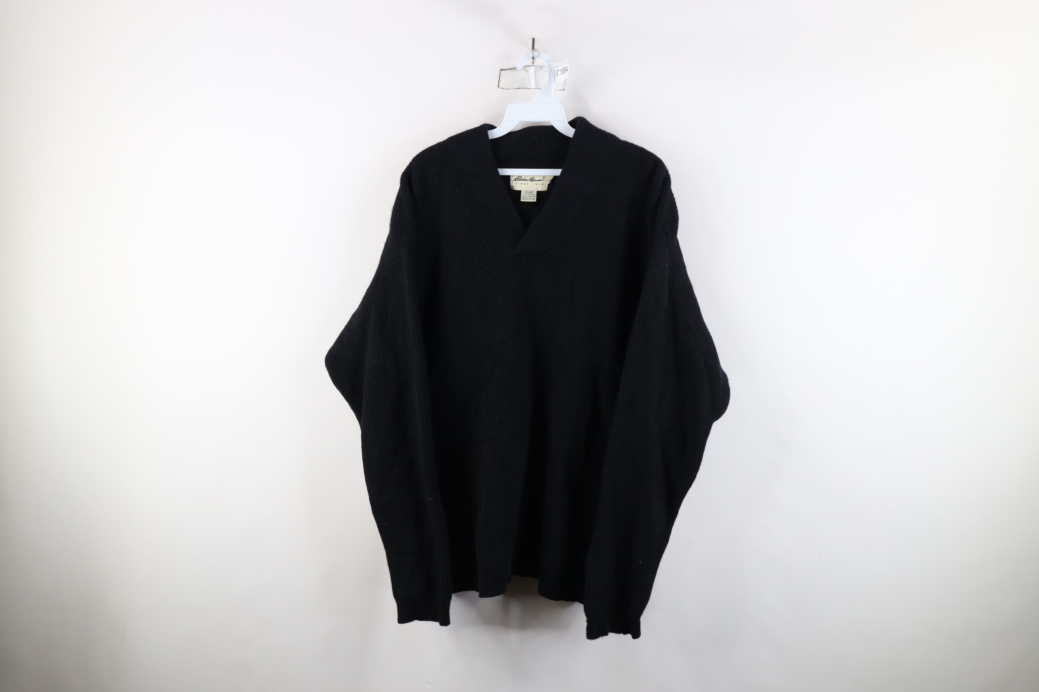 Eddie Bauer × Vintage Vintage 90s Eddie Bauer Ribbed Knit V-Neck Sweater Black Size US XL / EU 56 / 4 - 1 Thumbnail