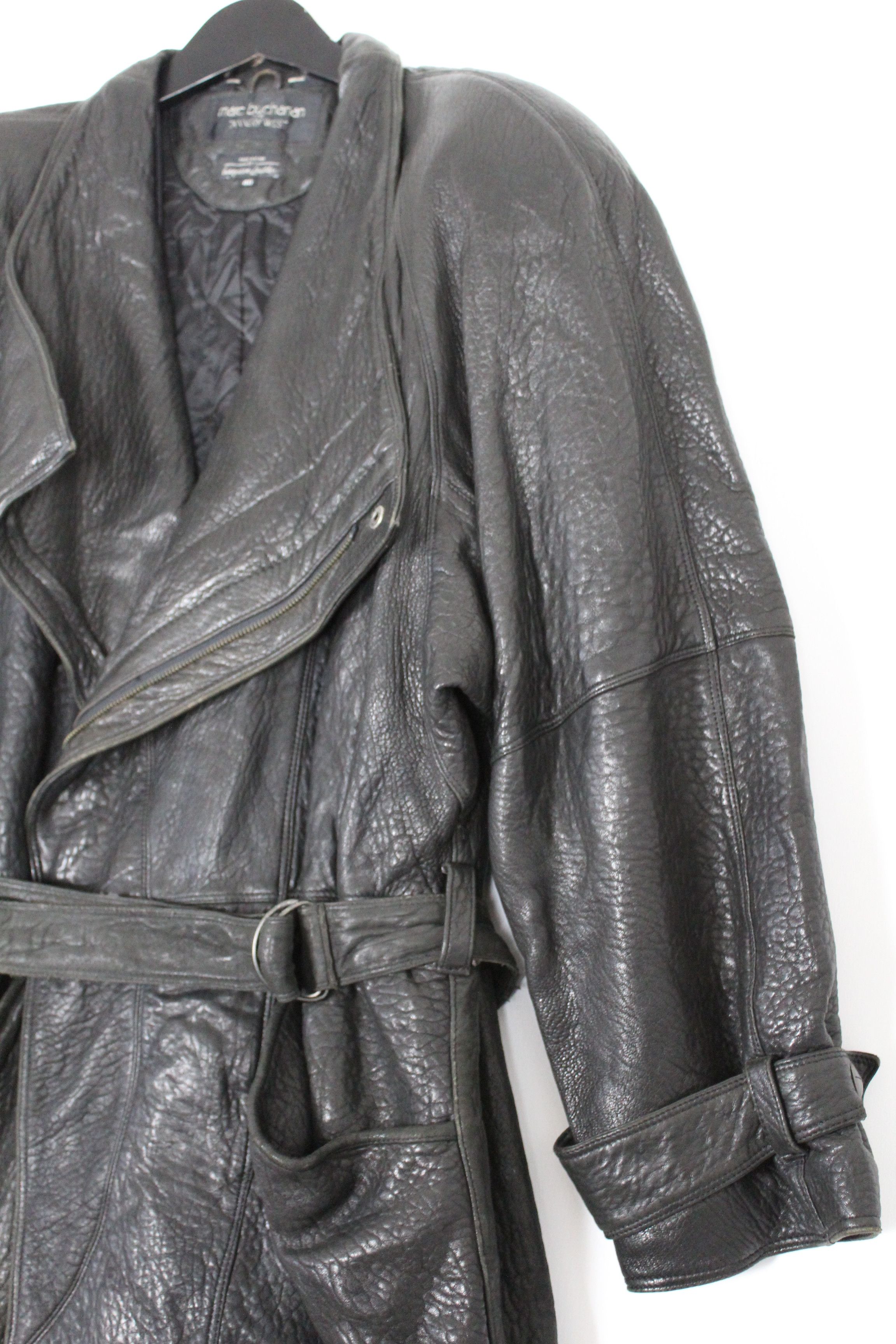 Marc Buchanan Vintage 80s Marc Buchanan Black Leather Belted Trench Coat Size US L / EU 52-54 / 3 - 4 Thumbnail