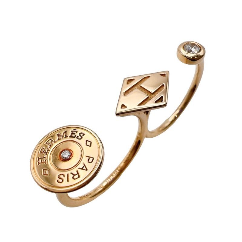image of Hermes 18K Diamond Gambade Double Ring in Gold, Women's