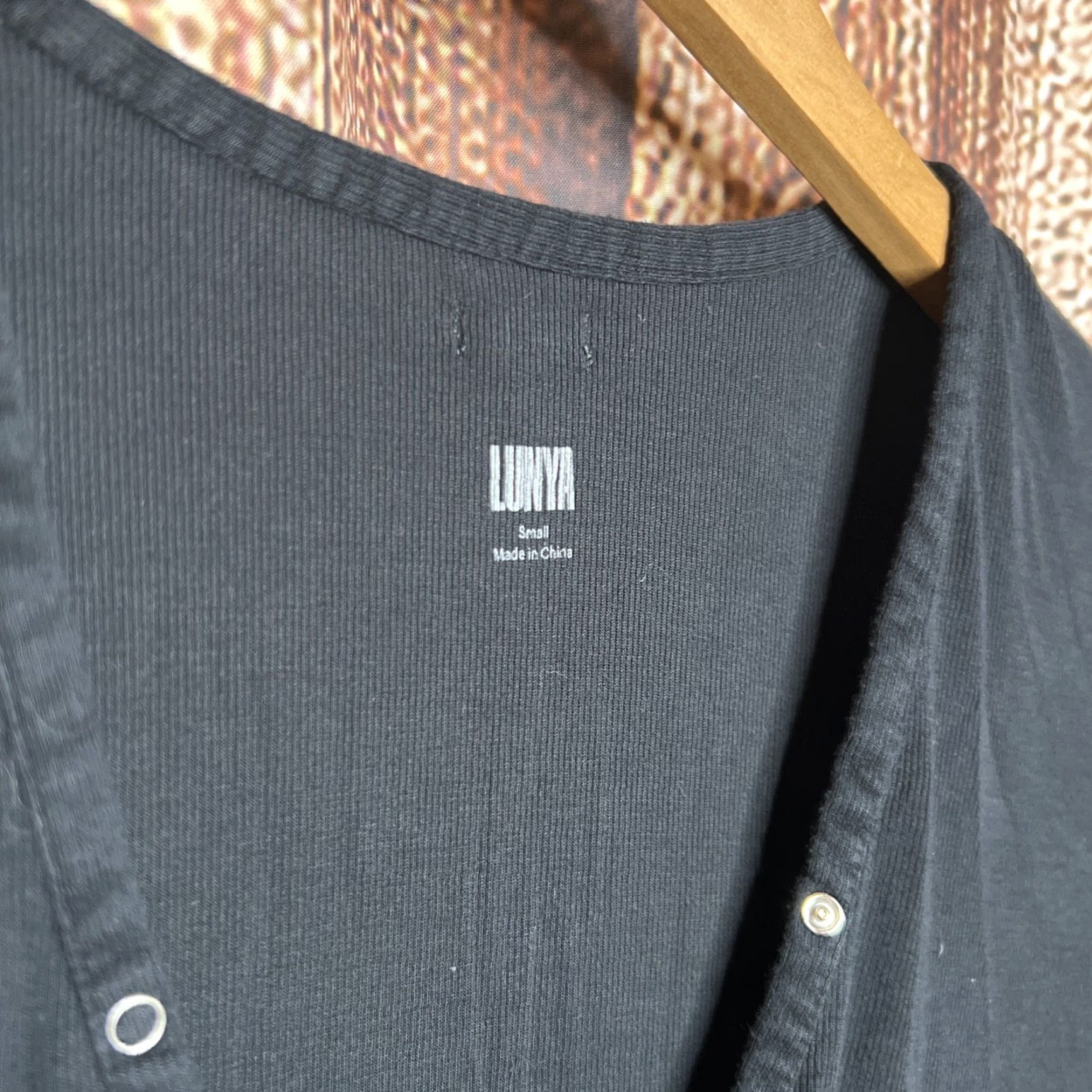 Lunya Lunya Soft Modal V Neck Henley Black Small Shirt Women S Regular Fall Spring Classic Knit Long Sleeve Button Basic Size S / US 4 / IT 40 - 2 Thumbnail