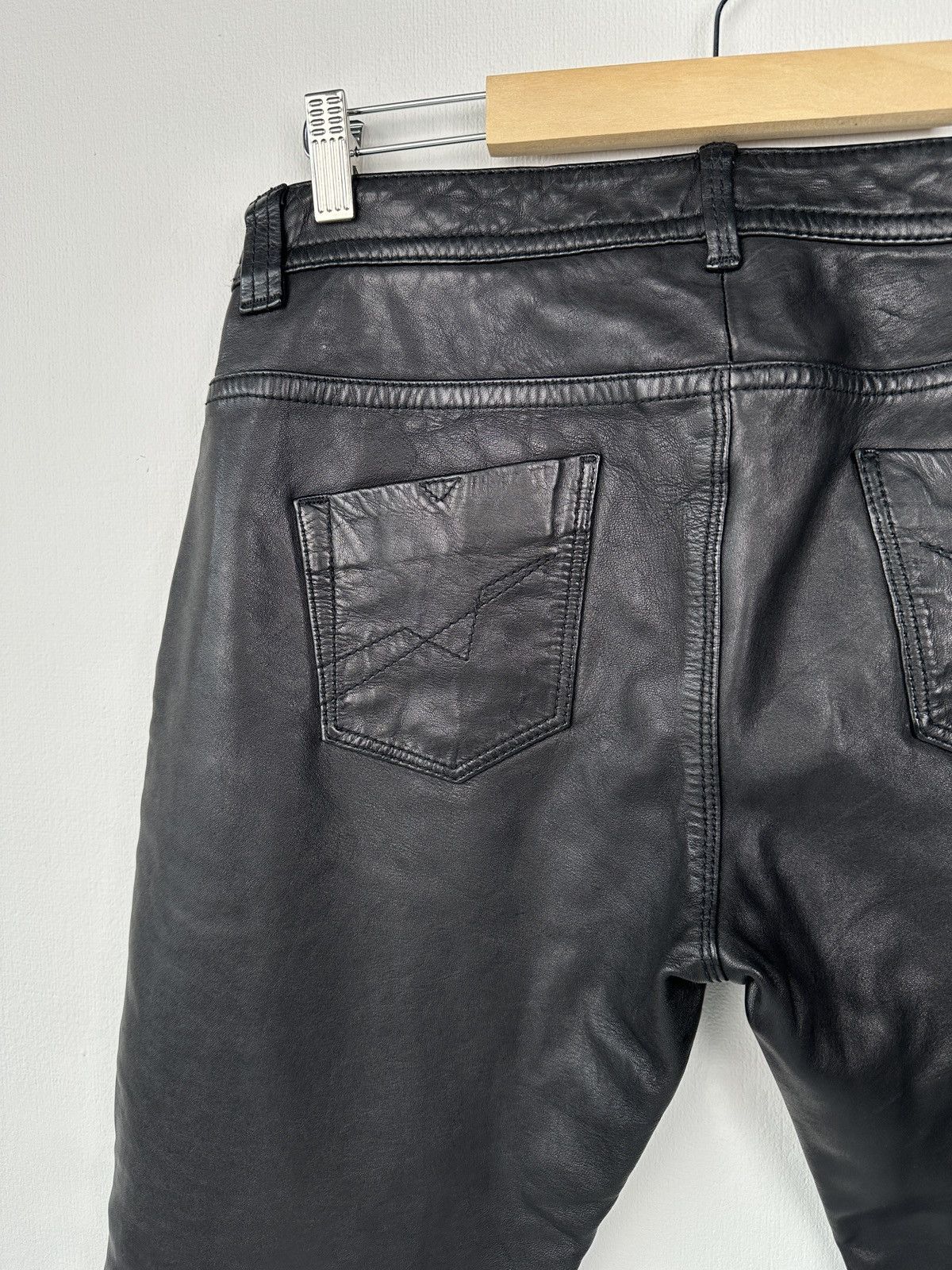Diesel Y2K DIESEL 100% Leather Black Pants size 29 Vintage Size 29" - 11 Thumbnail