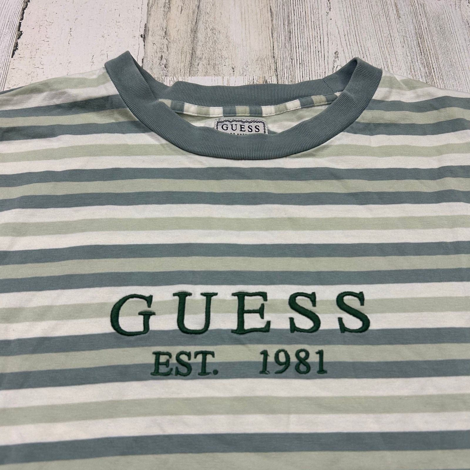 Guess Men’s GUESS Spell Out Short Sleeve Striped T-Shirt Small Size US S / EU 44-46 / 1 - 2 Thumbnail
