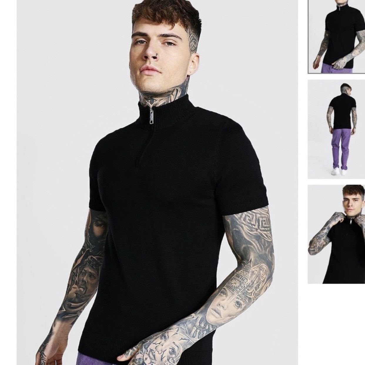 Asos ASOS Knitted Ribbed Half Zip T Shirt Size US XS / EU 42 / 0 - 5 Thumbnail