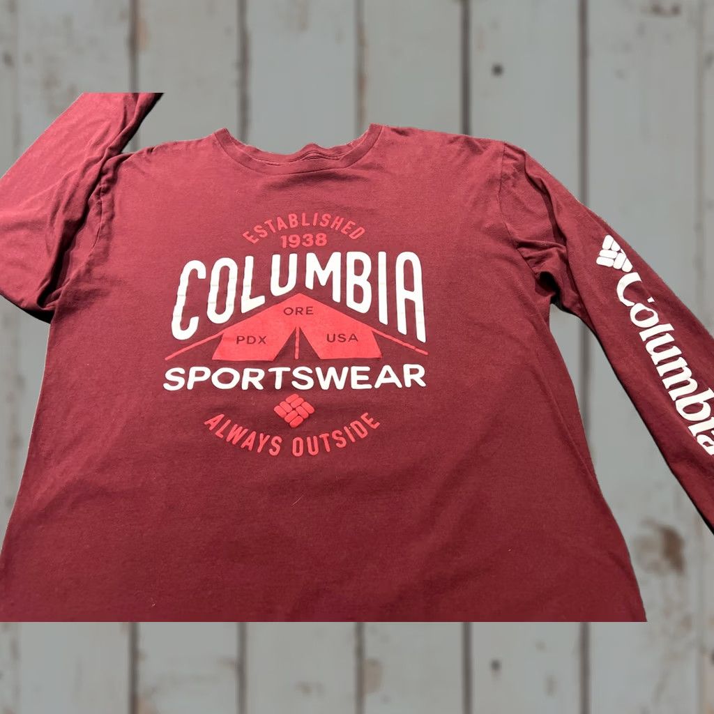 Spell Columbia Mens Graphic T-Shirt Long Sleeve Crew Neck XL Red Jersey Cotton Logo Size US XL / EU 56 / 4 - 1 Thumbnail