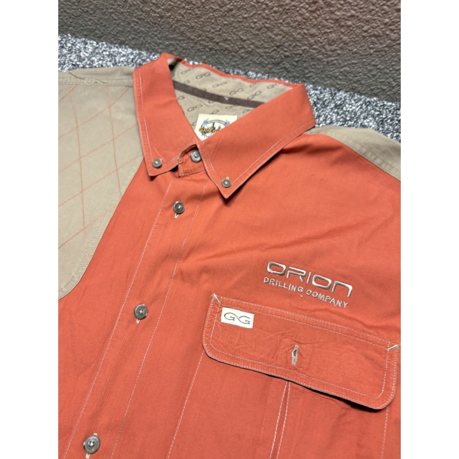 Vintage Game Guard Shirt Mens XL Orange Short Sleeve Button-Up Padded Shoulder Patch Pocket Outdoor Casual Workwear Size US XL / EU 56 / 4 - 3 Thumbnail